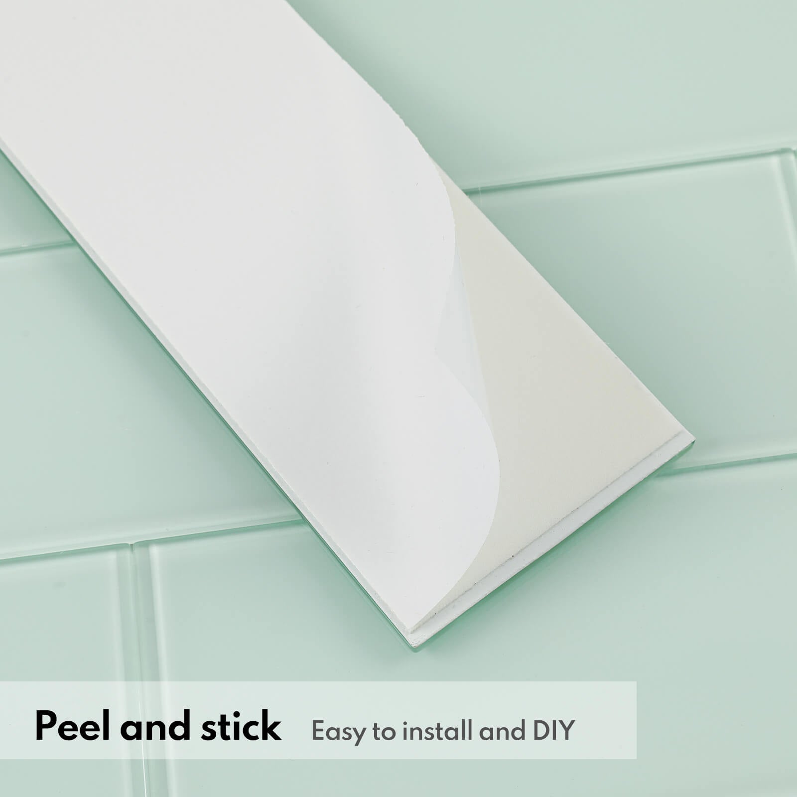 Lovdeco Peel and Stick Glass Subway Tile, 3 x 12 Inch, 5 Sq Ft, Light Green Glass for Bathroom Kitchen Backsplash Wall, 20-Pack
