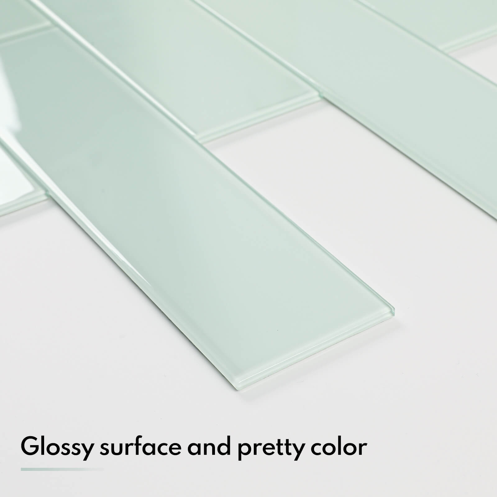 Lovdeco Peel and Stick Glass Subway Tile, 3 x 12 Inch, 5 Sq Ft, Light Green Glass for Bathroom Kitchen Backsplash Wall, 20-Pack