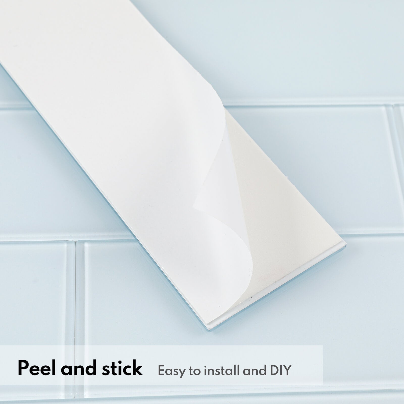 Lovdeco Peel and Stick Glass Subway Tile, 3 x 12 Inch, 5 Sq Ft, Ice Blue Glass for Bathroom Kitchen Backsplash Wall, 20-Pack