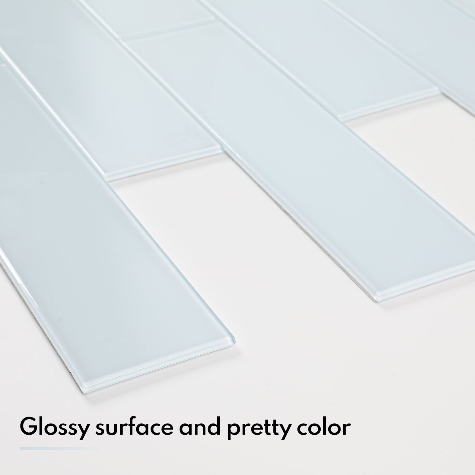 Lovdeco Peel and Stick Glass Subway Tile, 3 x 12 Inch, 5 Sq Ft, Ice Blue Glass for Bathroom Kitchen Backsplash Wall, 20-Pack