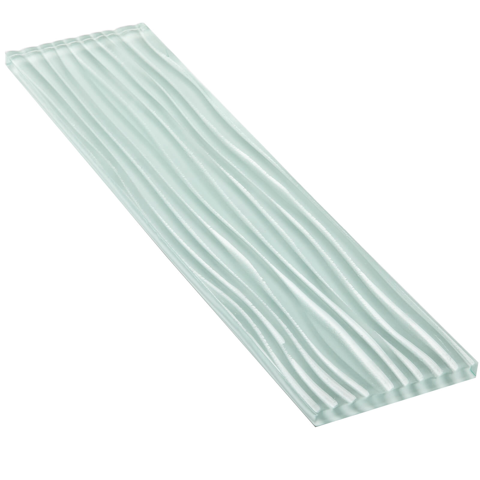 Light Green Water Wave Glass Subway Tile, 3 x 12 Inch, 4 Sq Ft, Backsplash for Bathroom Kitchen Wall, 16-Pack