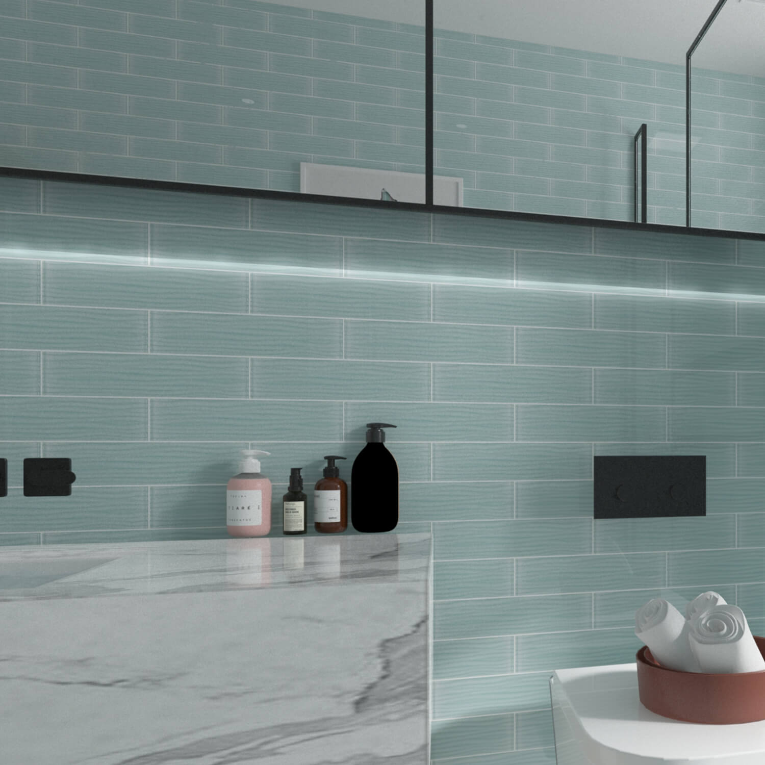 Light Green Water Wave Glass Subway Tile, 3 x 12 Inch, 4 Sq Ft, Backsplash for Bathroom Kitchen Wall, 16-Pack