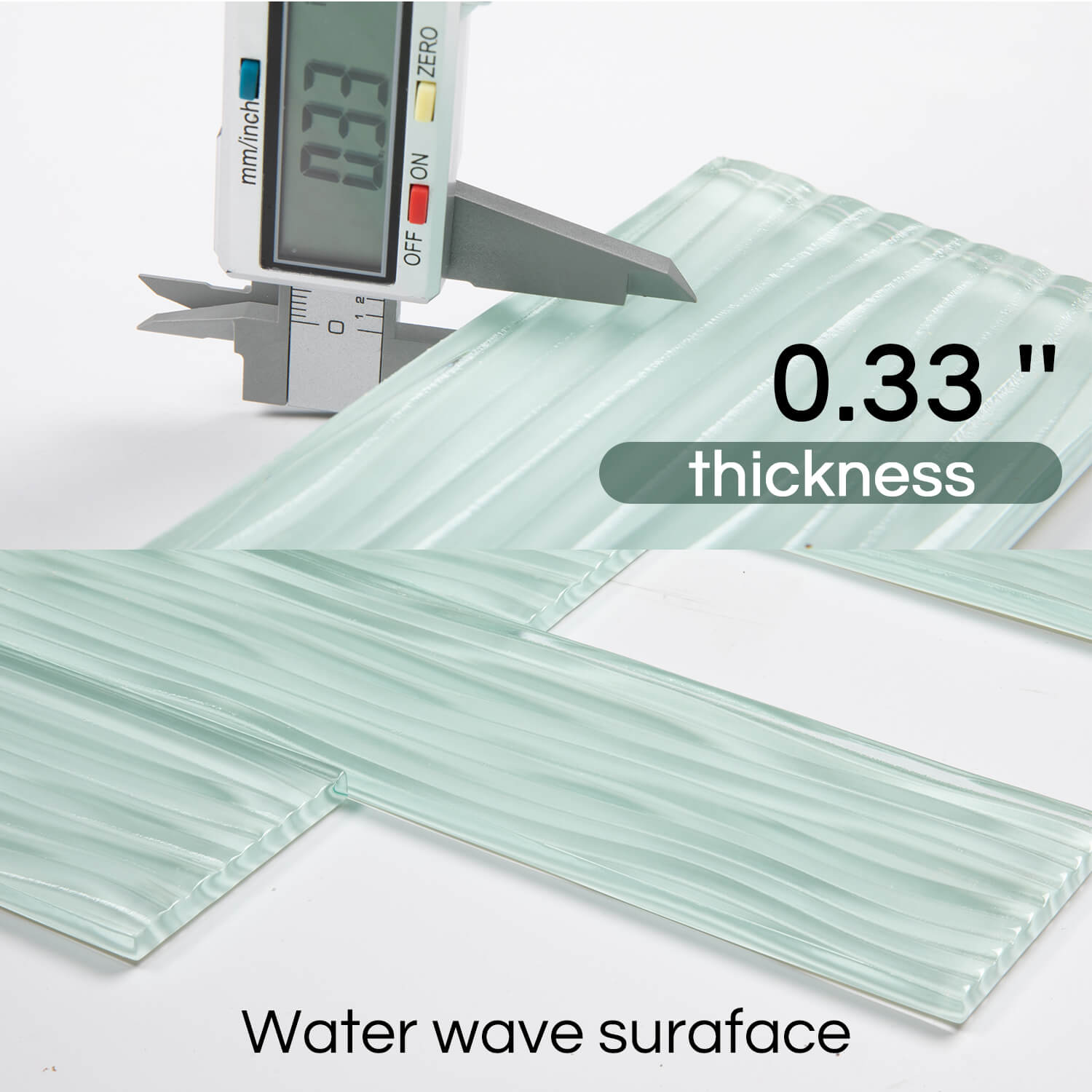 Light Green Water Wave Glass Subway Tile, 3 x 12 Inch, 4 Sq Ft, Backsplash for Bathroom Kitchen Wall, 16-Pack