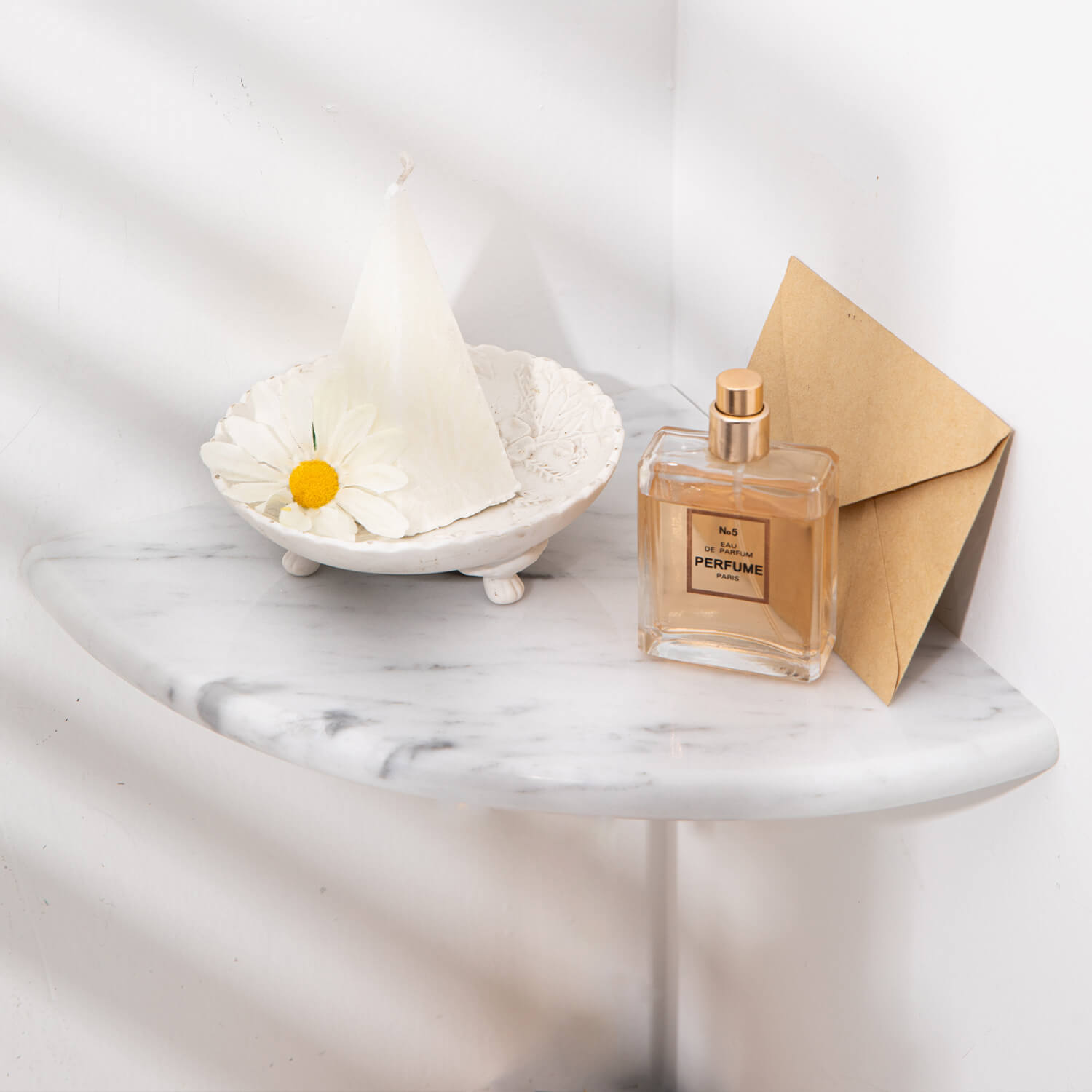 Carrara White Marble Corner Shower Shelf, 9 Inches, Polished, MA14