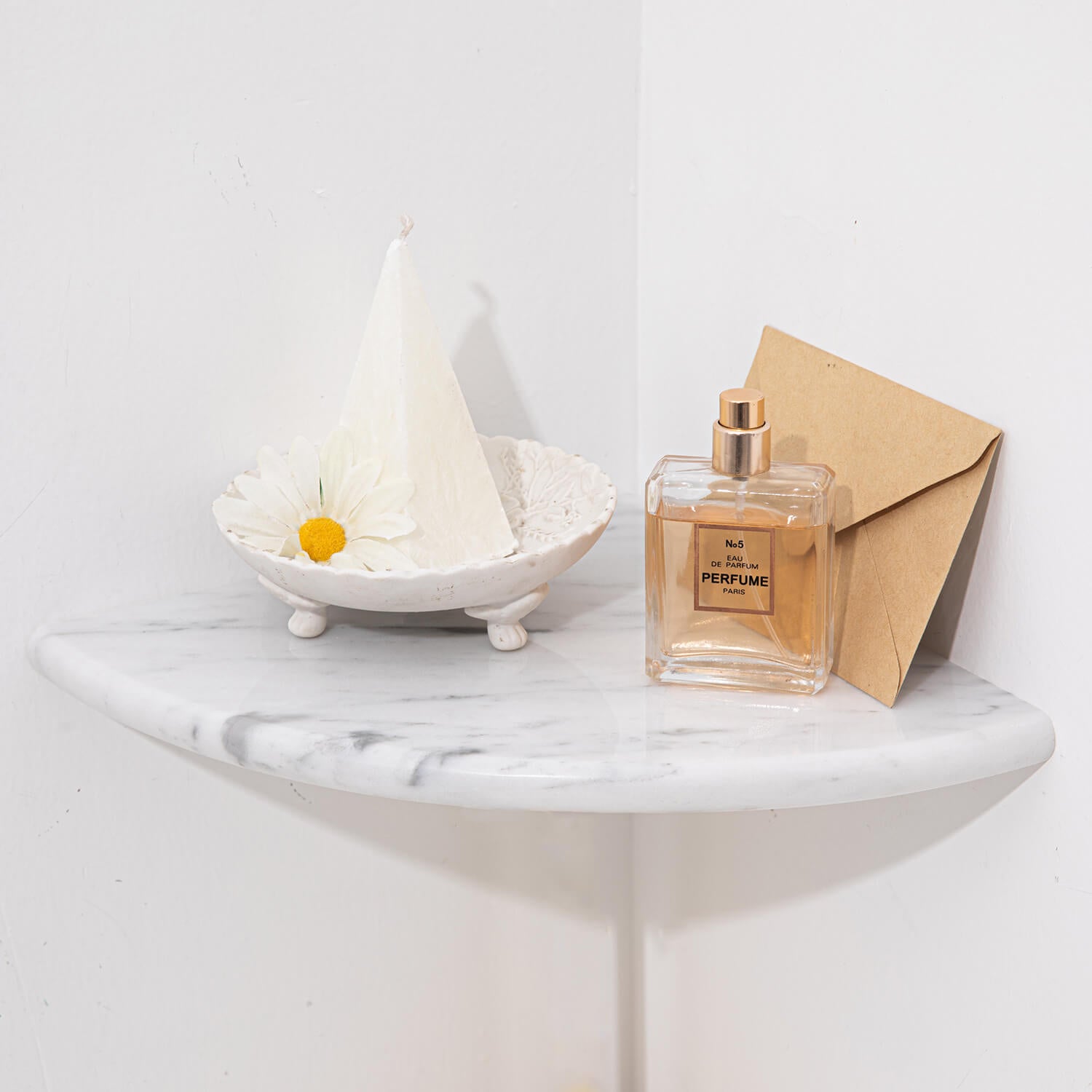 Carrara White Marble Corner Shower Shelf, 9 Inches, Polished, MA14