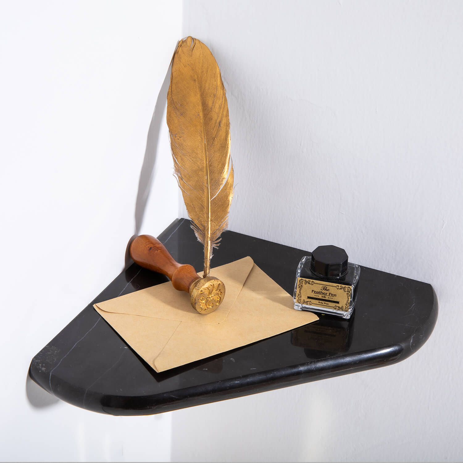 Nero Marquina Black Marble Corner Shower Shelf, 8 Inches, Polished, MA24