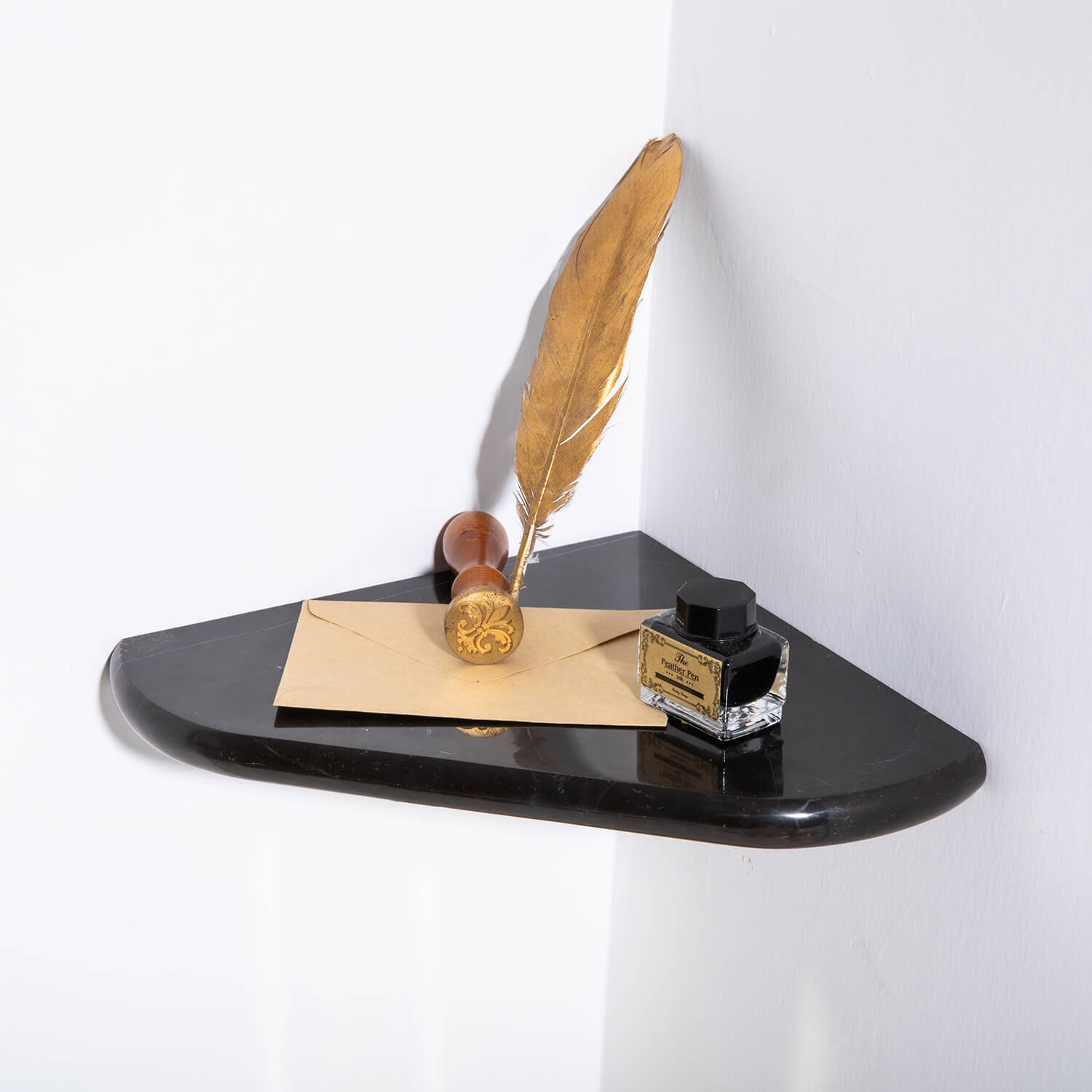 Nero Marquina Black Marble Corner Shower Shelf, 8 Inches, Polished, MA24