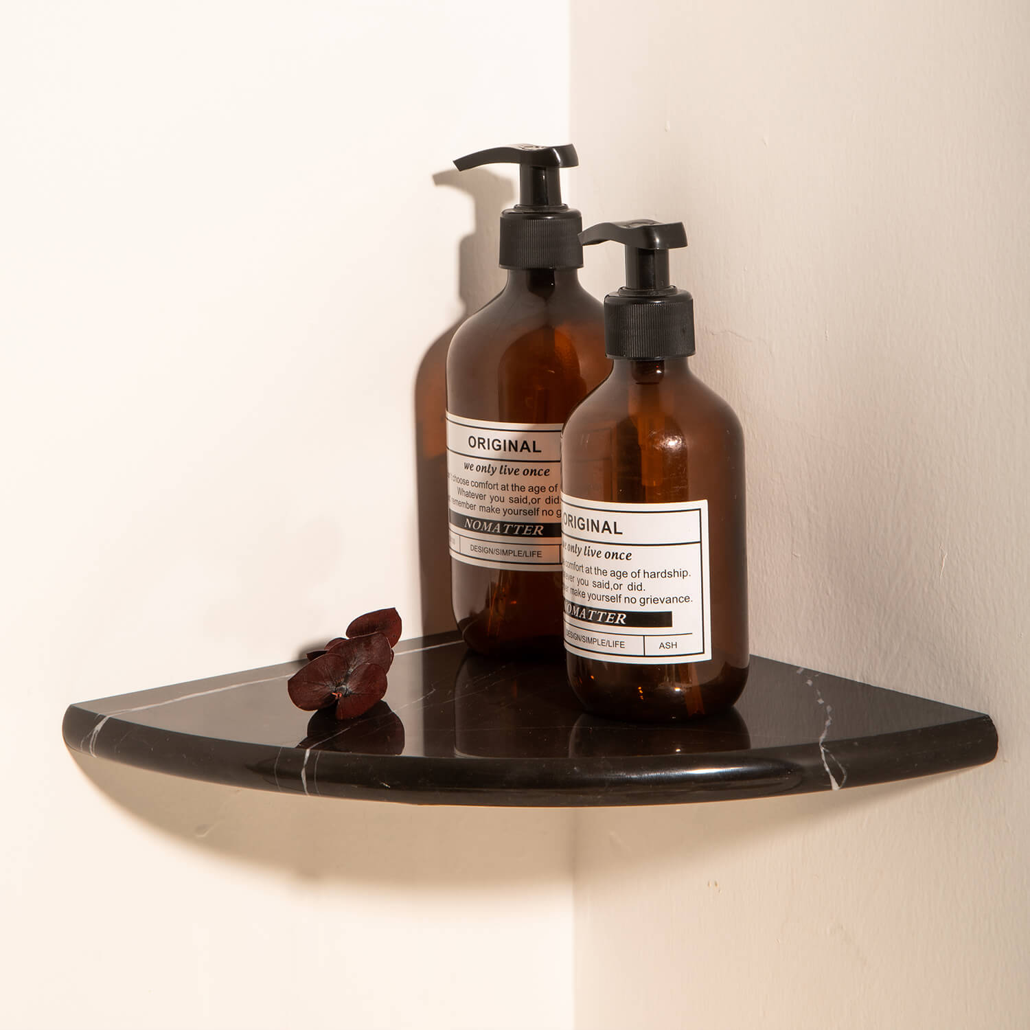 Nero Marquina Black Marble Corner Shower Shelf, 9 Inches, Polished, MA28