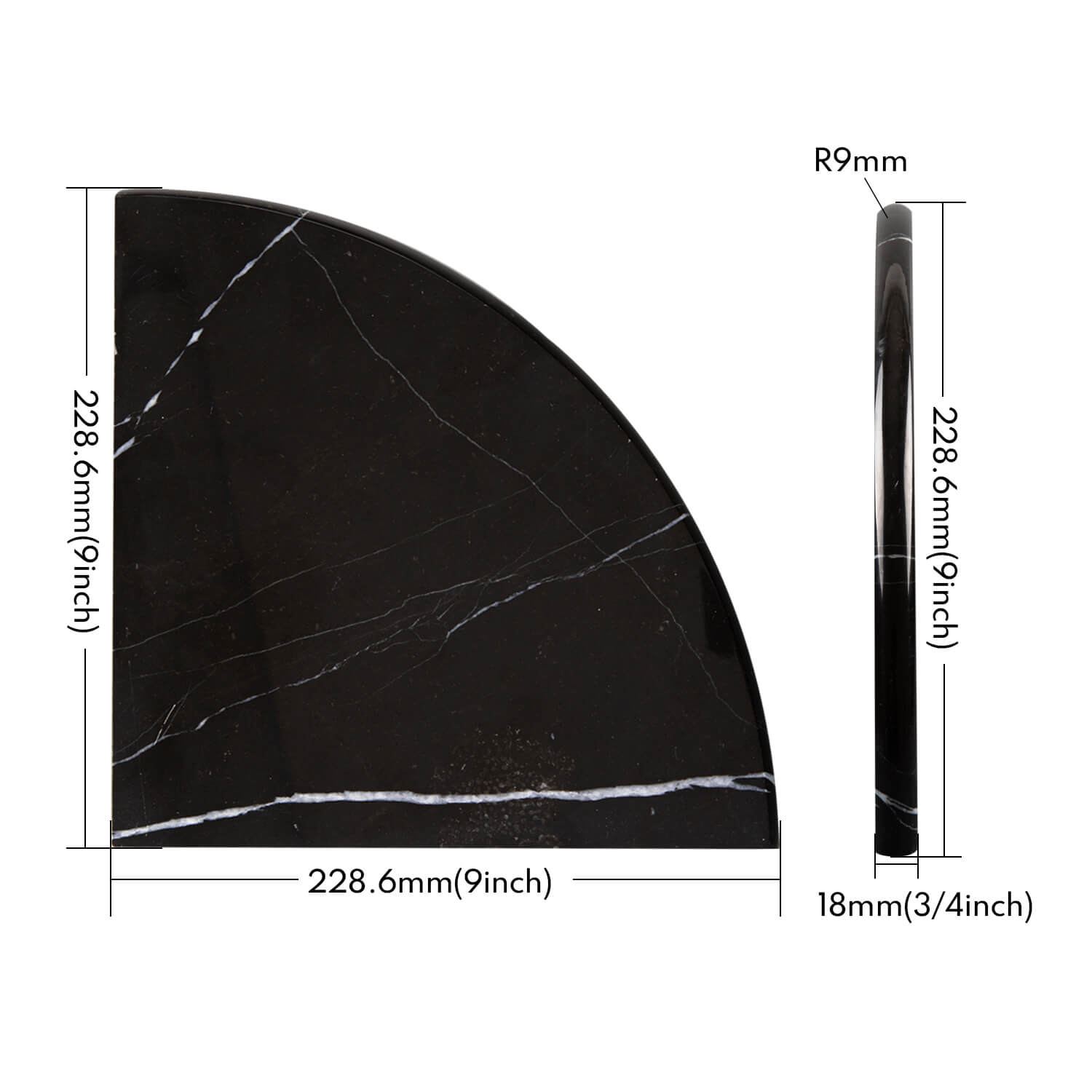 Nero Marquina Black Marble Corner Shower Shelf, 9 Inches, Polished, MA28