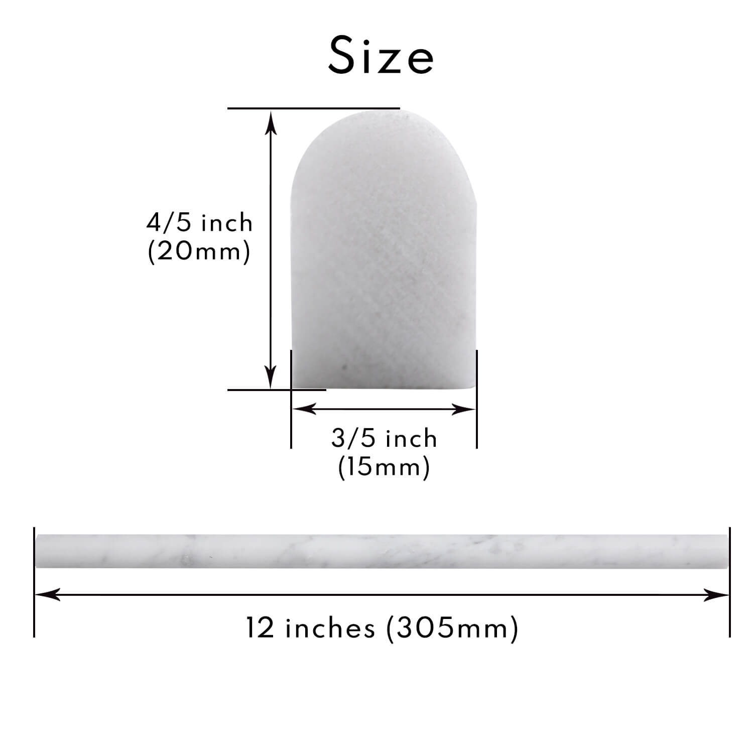 Bianco Carrara White Marble Pencil Liner Tile Trim, Liner, 3/5*12 inches, Polished, MA3