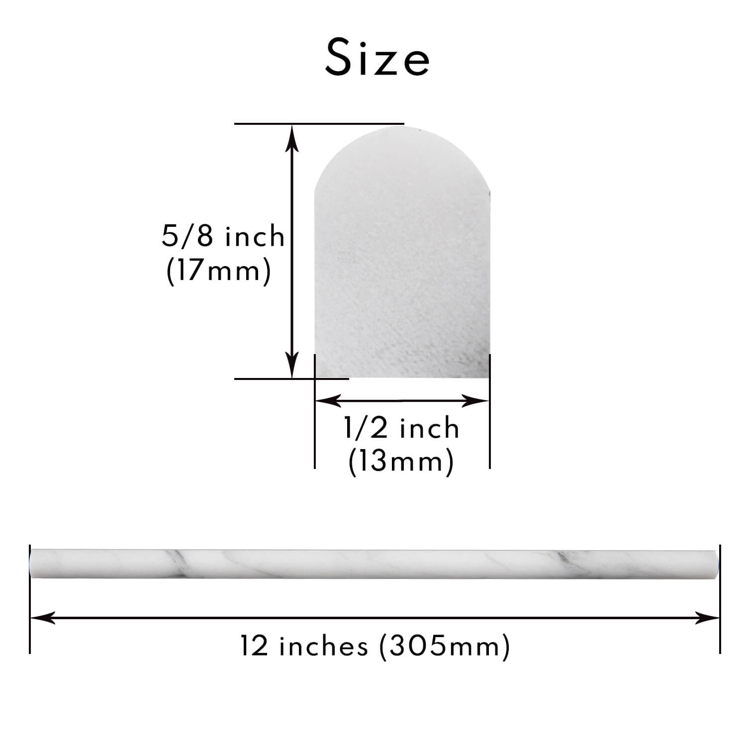 Bianco Carrara White Marble Pencil Liner Tile Trim, Liner, 1/2*12 inches, Honed, MA32
