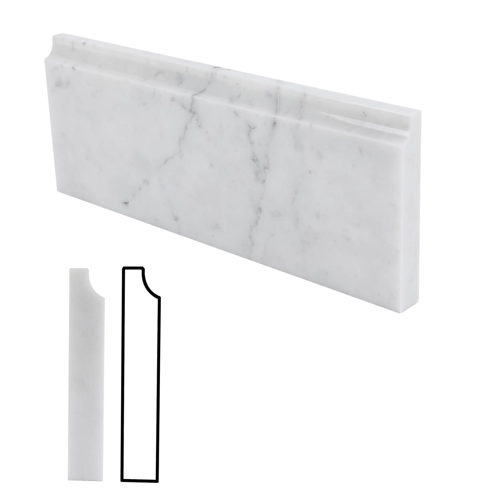 Bianco Carrara White Marble Baseboard Trim Molding, White, 4.5 x 12 Inch, Polished, MA34