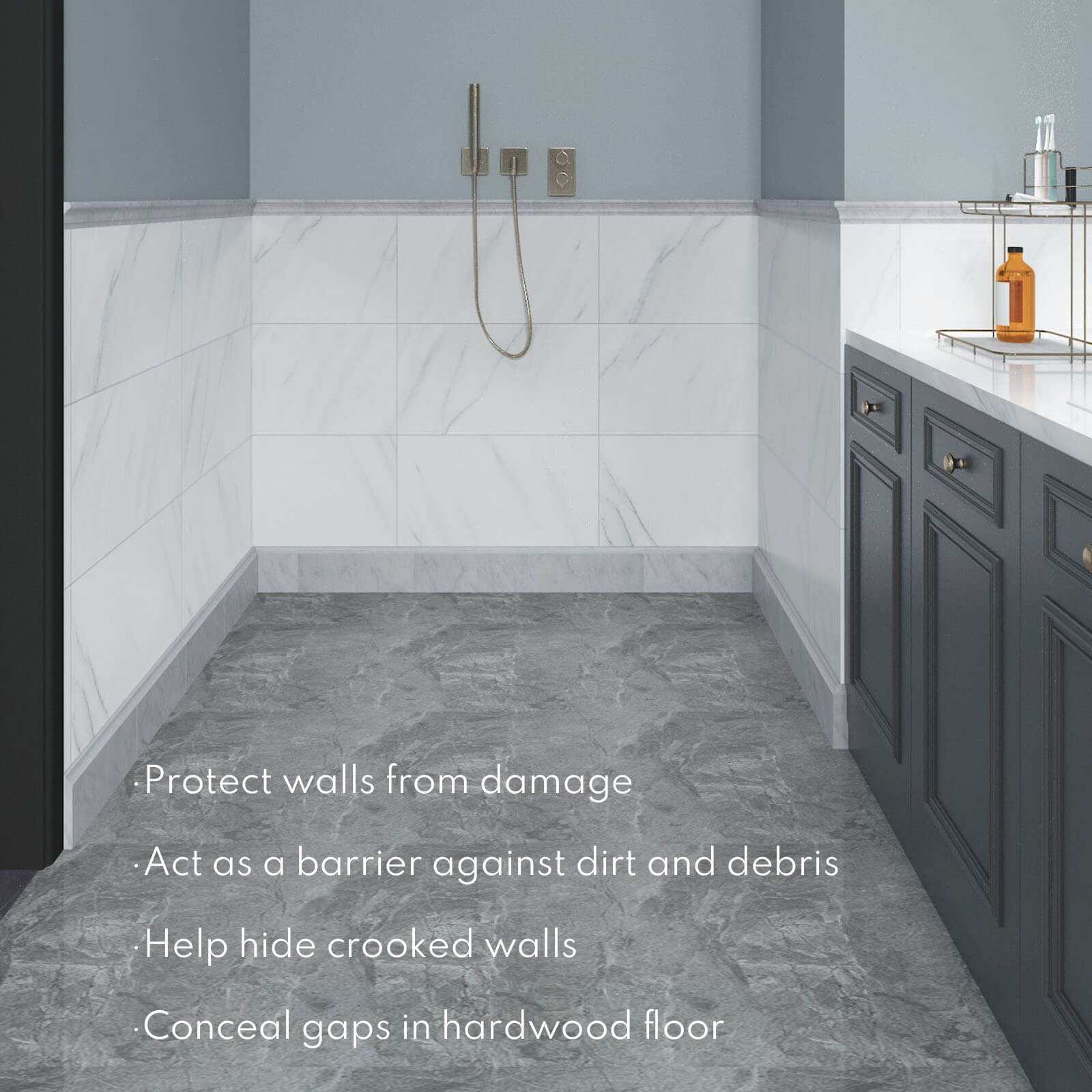 Bianco Carrara White Marble Baseboard Trim Molding, White, 4.5 x 12 Inch, Polished, MA34