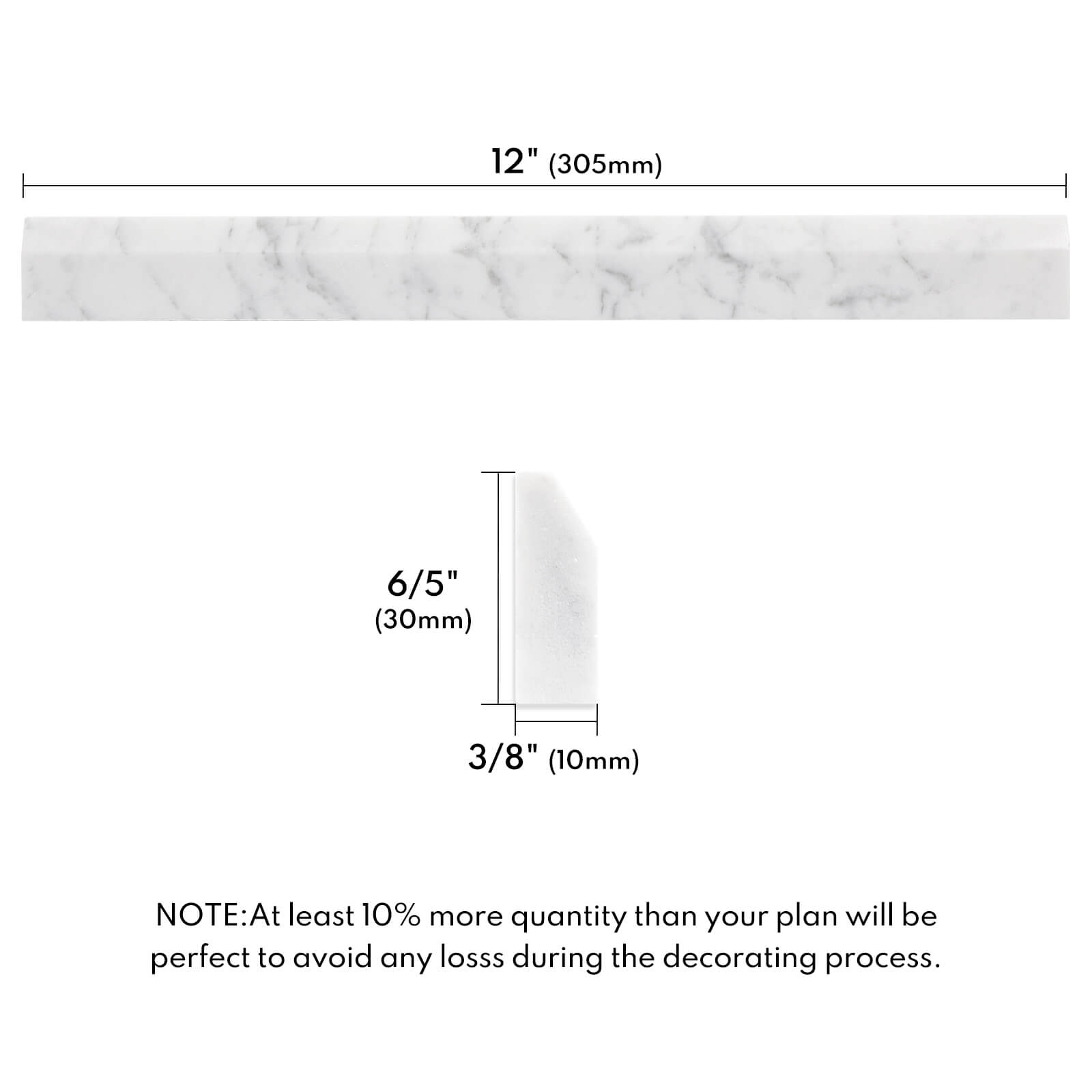 Lovdeco Carrara White 4/5" X 12" Marble Pencil Liner Tile, Edge Trim Molding for Shower and Backsplash, Bullnose Tile Trim Ploish, 10 Pcs/Box