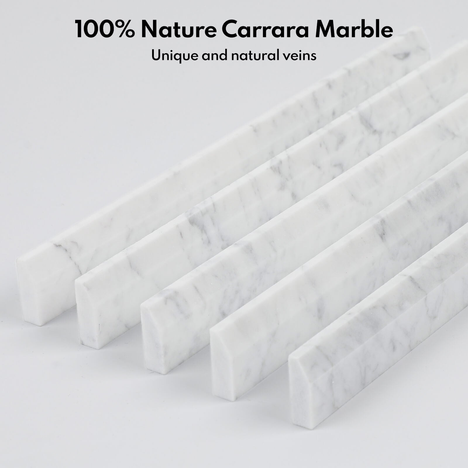 Lovdeco Carrara White 4/5" X 12" Marble Pencil Liner Tile, Edge Trim Molding for Shower and Backsplash, Bullnose Tile Trim Ploish, 10 Pcs/Box
