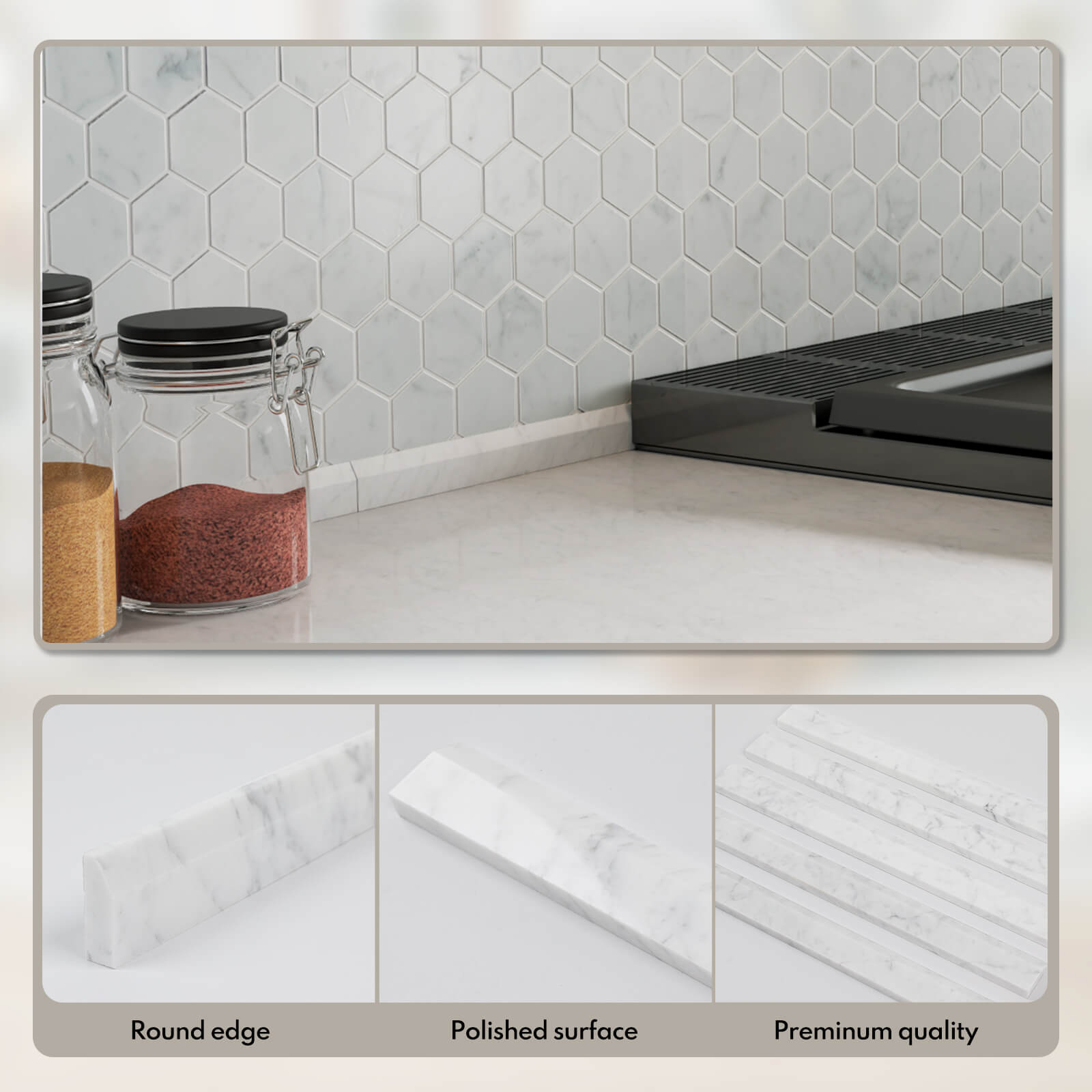 Lovdeco Carrara White 4/5" X 12" Marble Pencil Liner Tile, Edge Trim Molding for Shower and Backsplash, Bullnose Tile Trim Ploish, 10 Pcs/Box