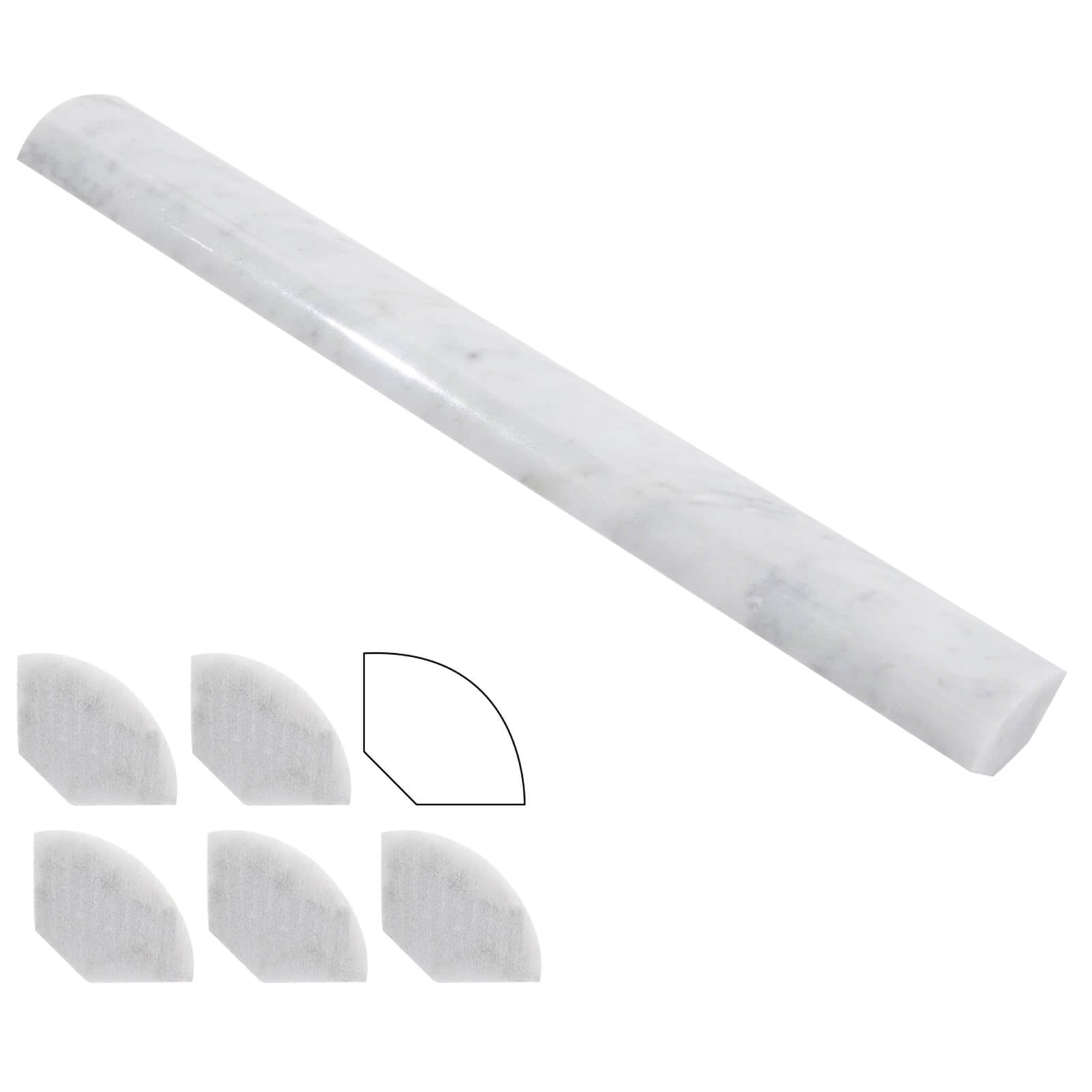 Bianco Carrara White Marble Quarter Round Tile, Liner Bullnose Trim, 1*12 Inches, Polished, MA4