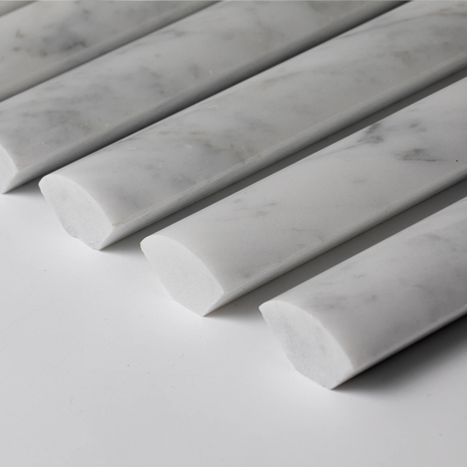 Bianco Carrara White Marble Quarter Round Tile, Liner Bullnose Trim, 1*12 Inches, Polished, MA4