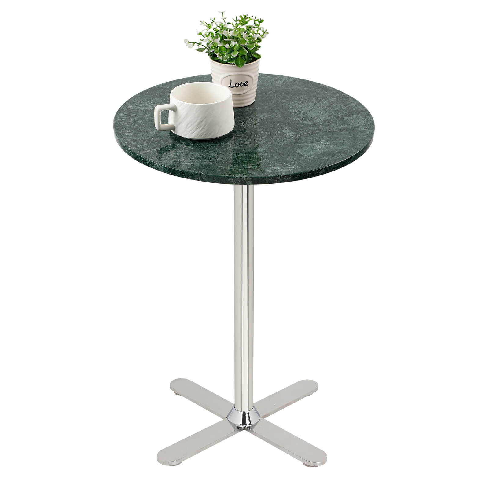 Lovdeco Green Marble Side Table, 16” Round Marble Top with Metal Base End Table Polished for Sofa, Living Room, Bedroom