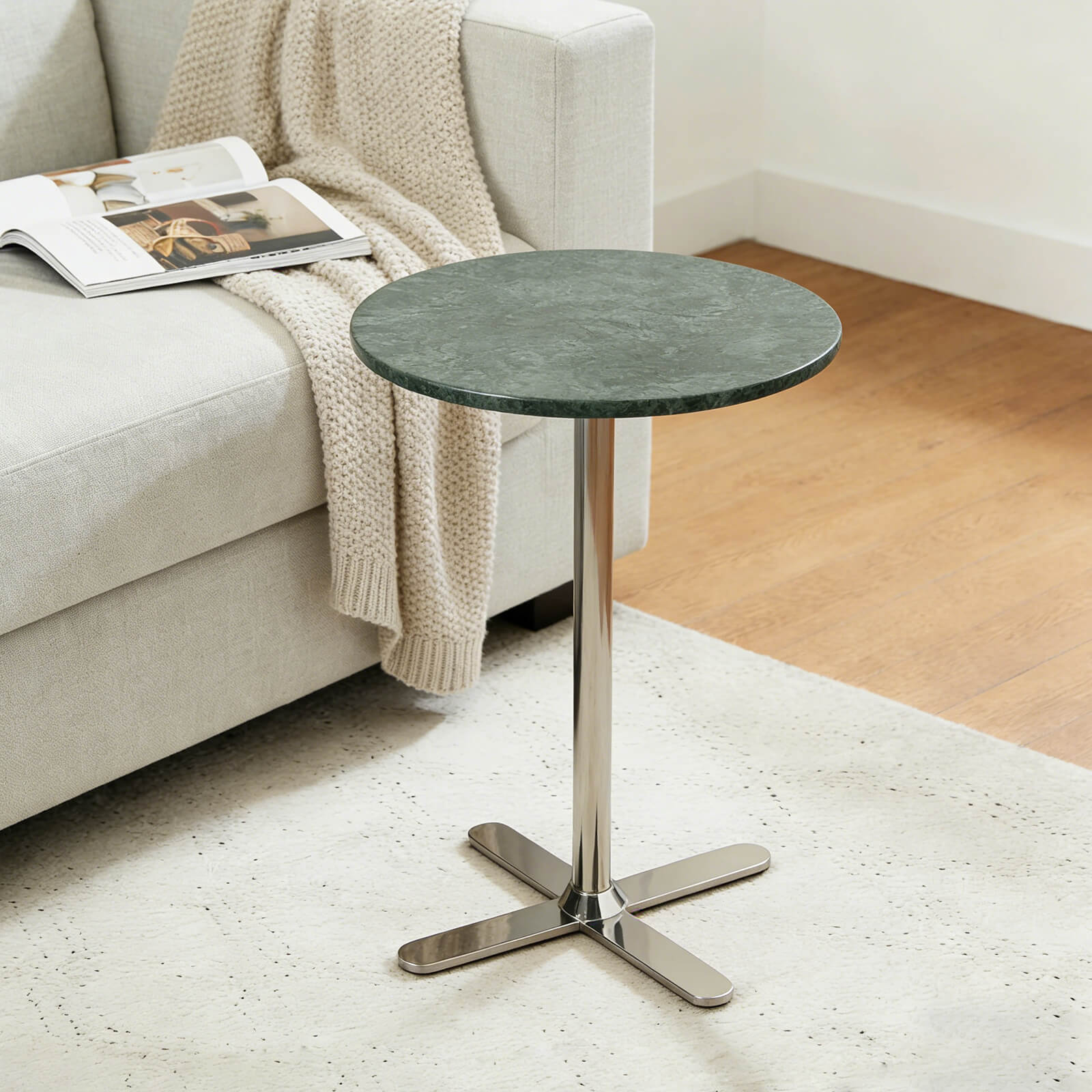 Lovdeco Green Marble Side Table, 16” Round Marble Top with Metal Base End Table Polished for Sofa, Living Room, Bedroom