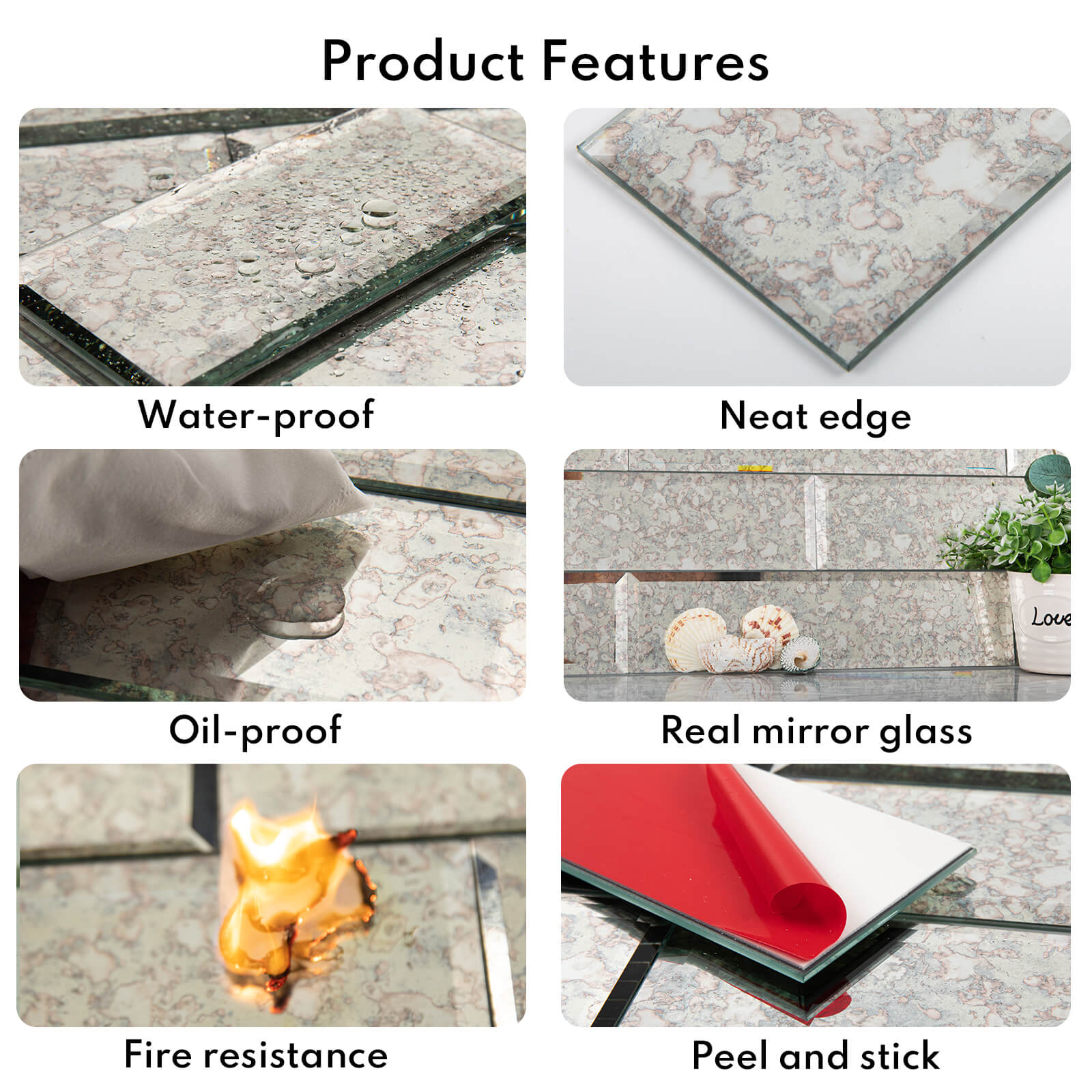 Peel and Stick Antique Beveled Mirror Tile Subway Mirror Glass Backsplash 3x6 Inch for Kitchen Bathroom Wall (40 Pcs, 5 SQ.FT.)