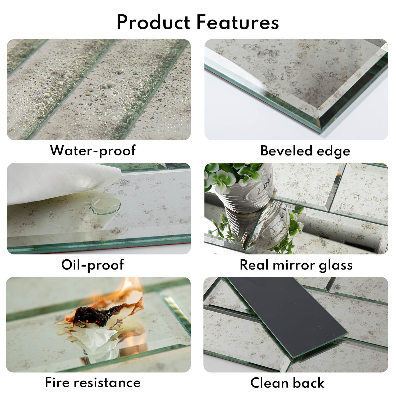 Light Antique Mirror Tile, Beveled Subway Mirror Backsplash 3x12 Inch for Kitchen Bathroom Wall (20 Pcs, 5 SQ.FT.)