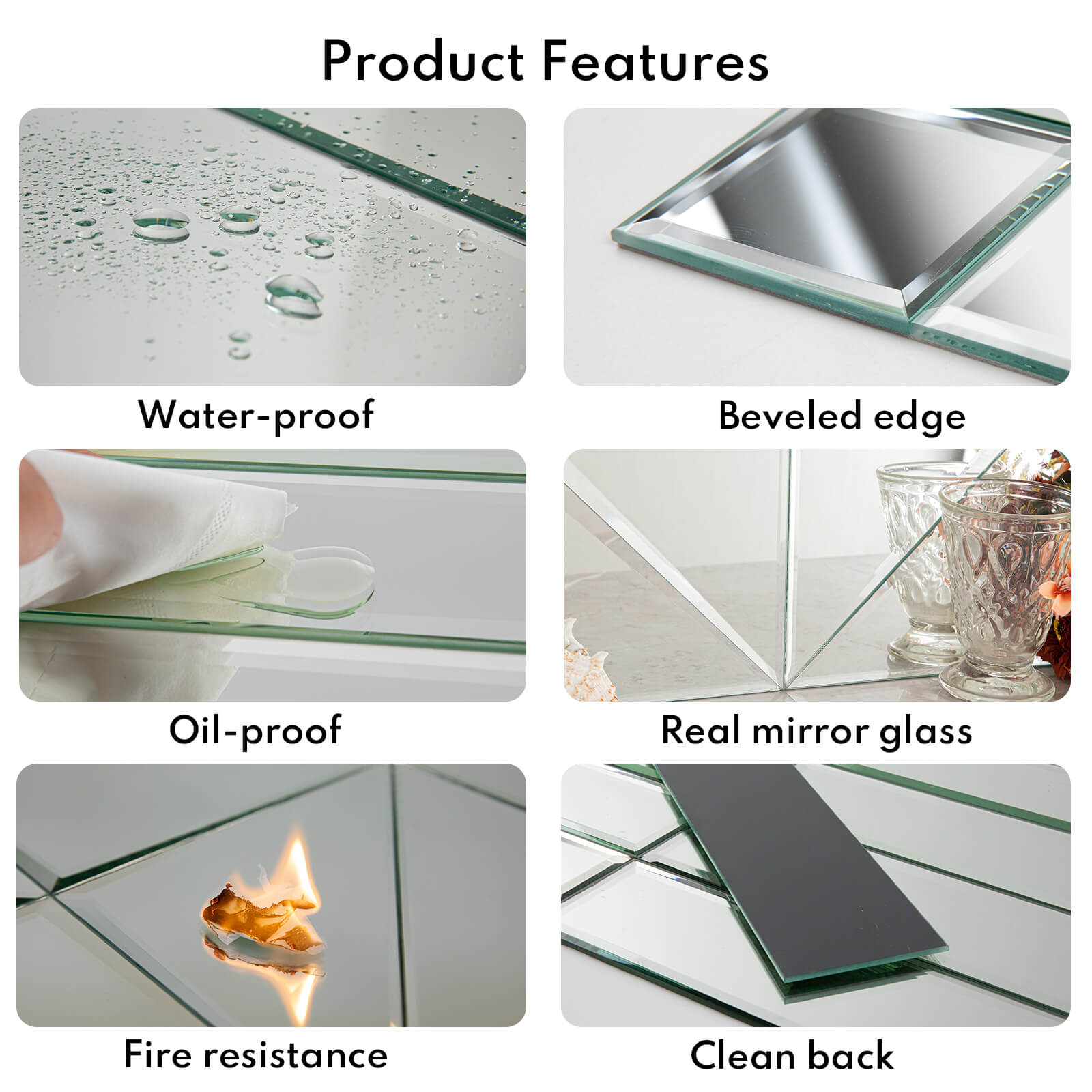 Mirror Subway Tile, Beveled Mirror Backsplash 3x6 Inch for Kitchen Bathroom Wall (40 Pcs, 5 SQ.FT.)