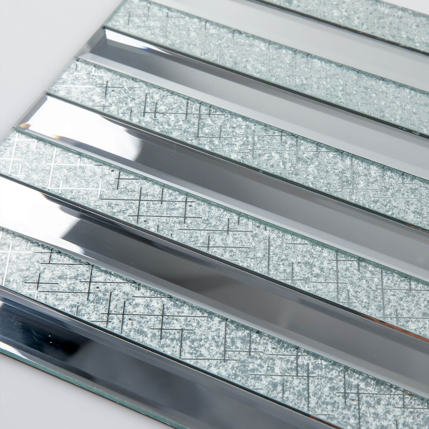 Peel And Stick Silver Beveled Mirror Glass Tile, Strip, 12*12 Inches, Glossy, MT1