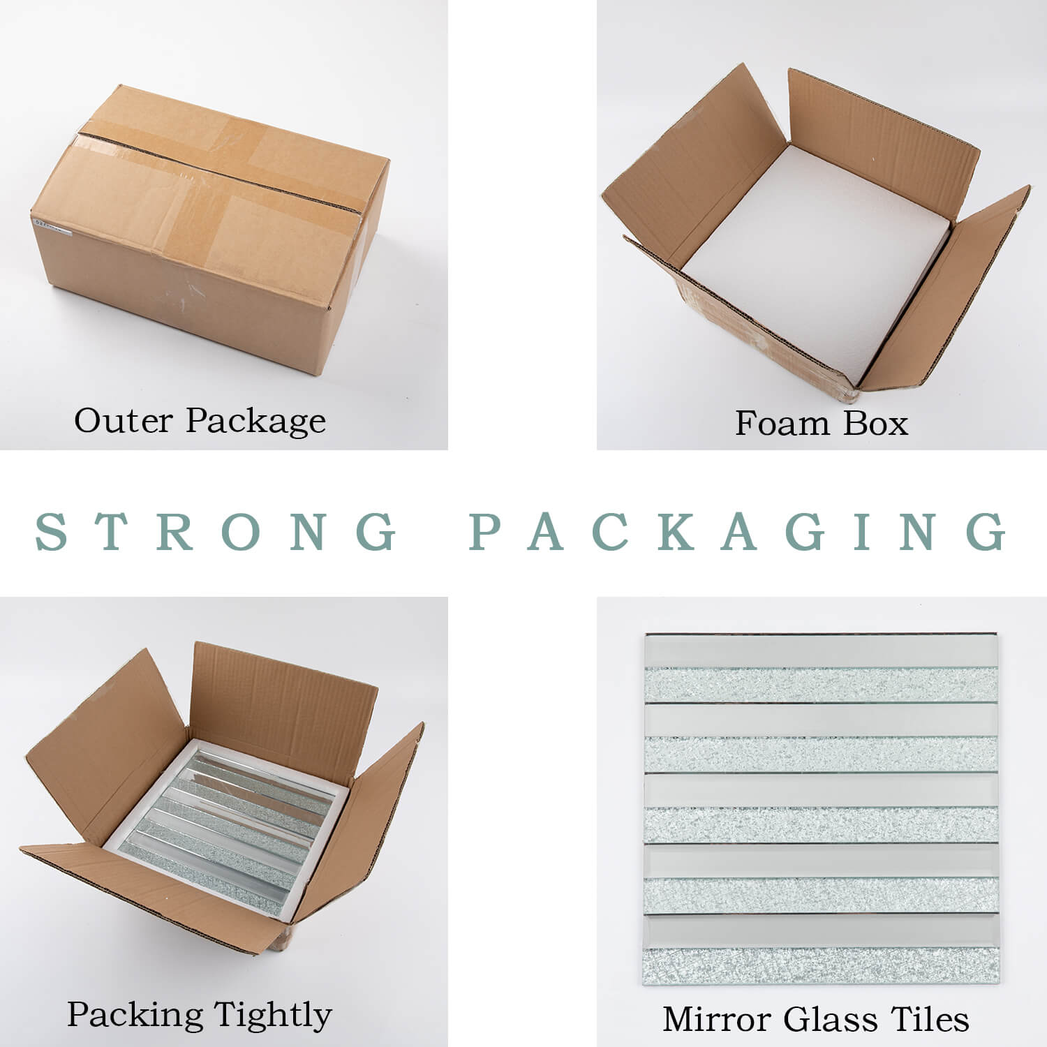 Peel And Stick Silver Beveled Mirror Glass Tile, Strip, 12*12 Inches, Glossy, MT1