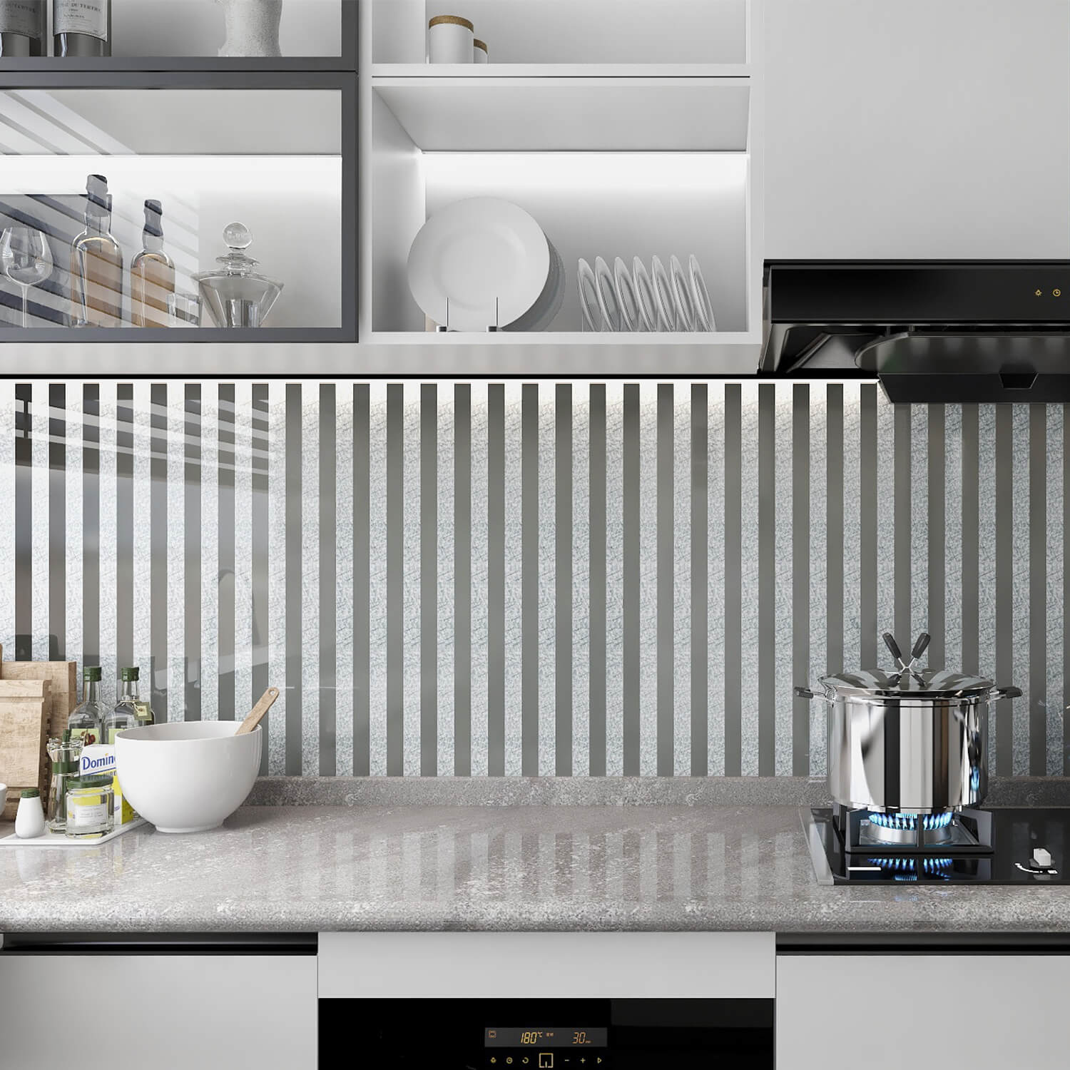 Peel And Stick Silver Beveled Mirror Glass Tile, Strip, 12*12 Inches, Glossy, MT1