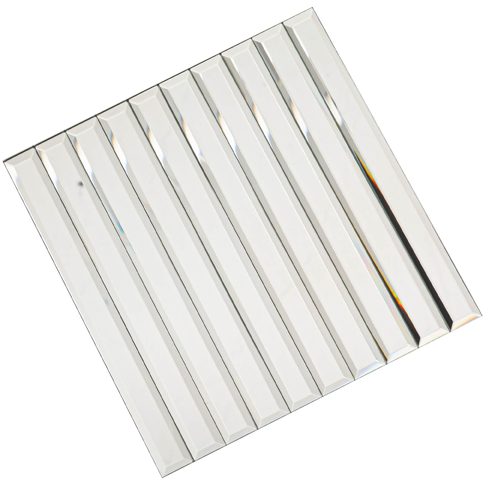 Peel And Stick Silver Beveled Mirror Tile, Strip, 12*12 Inches, Glossy, MT12