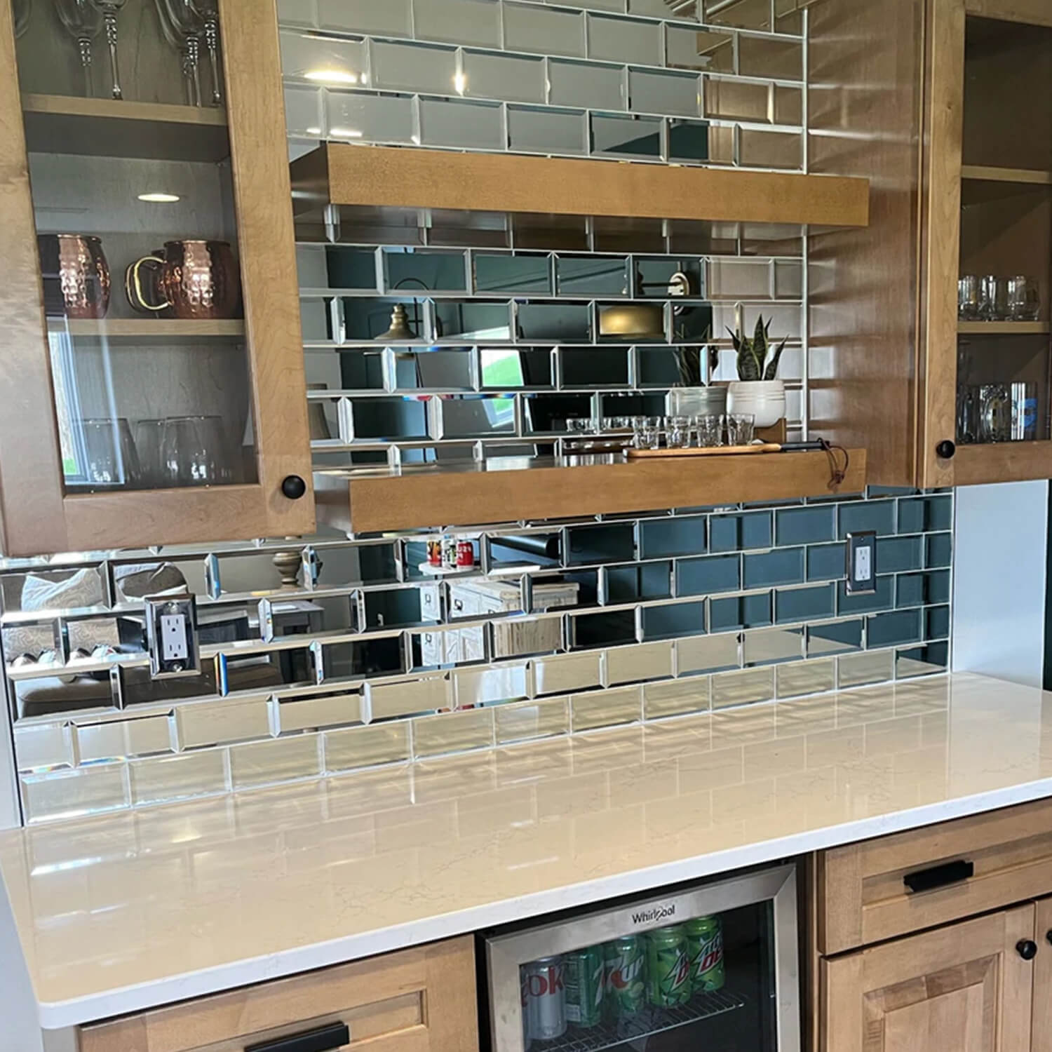 Peel And Stick Silver Beveled Mirror Glass Tile, Subway, 3*6 Inches, Glossy, MT13