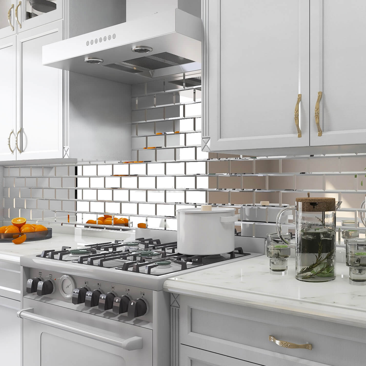 Mirror Subway Tile, Beveled Mirror Backsplash 3x6 Inch for Kitchen Bathroom Wall (40 Pcs, 5 SQ.FT.)