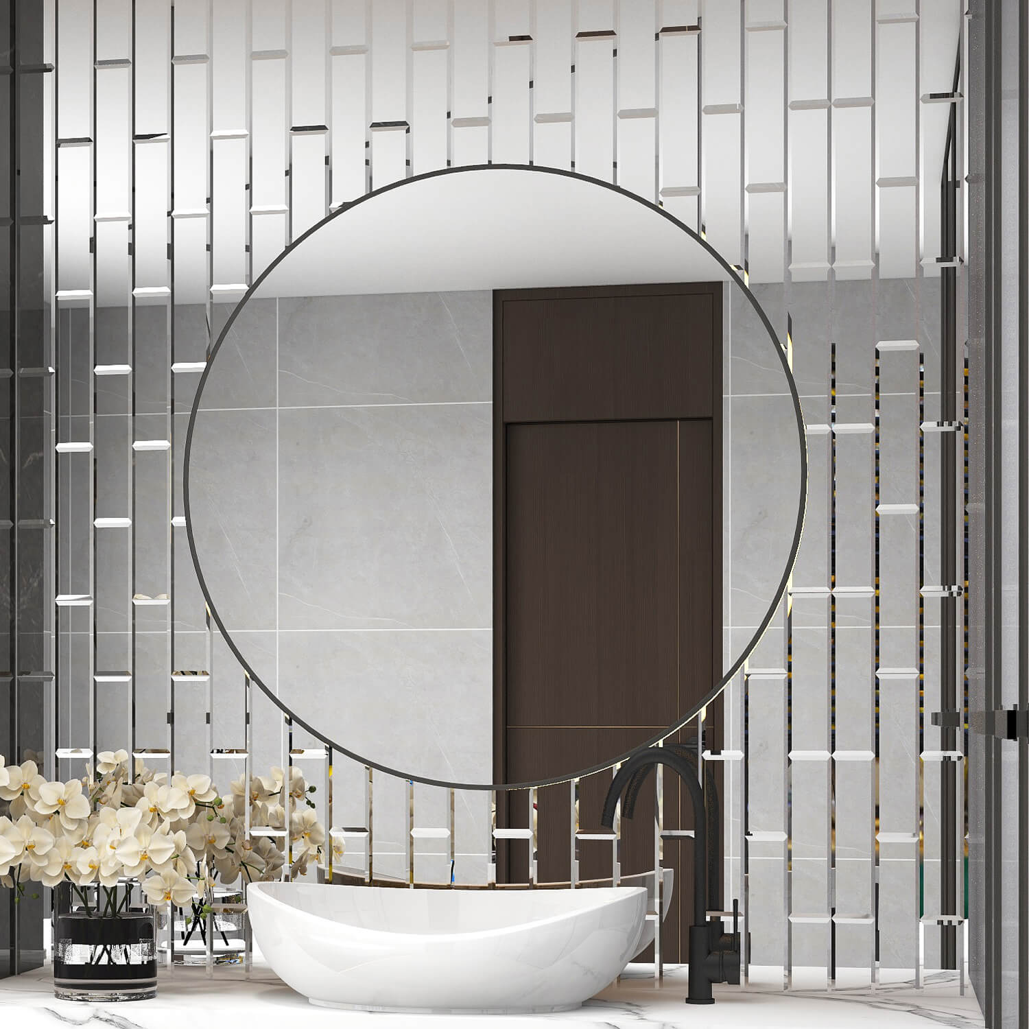 Peel And Stick Silver Beveled Mirror Glass Tile, Subway, 3*12 Inches, Glossy, MT14