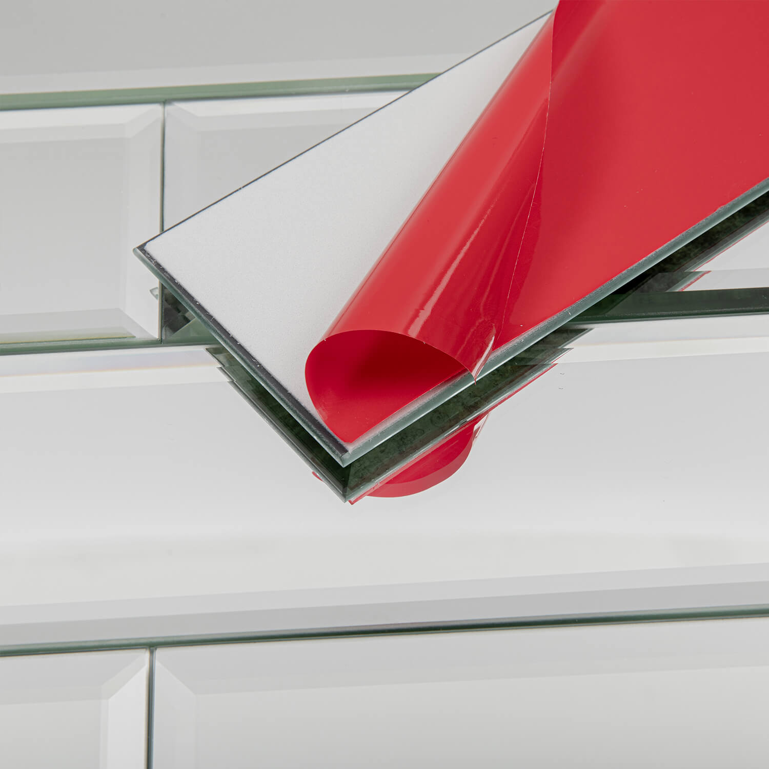 Peel And Stick Silver Beveled Mirror Glass Tile, Subway, 3*12 Inches, Glossy, MT14