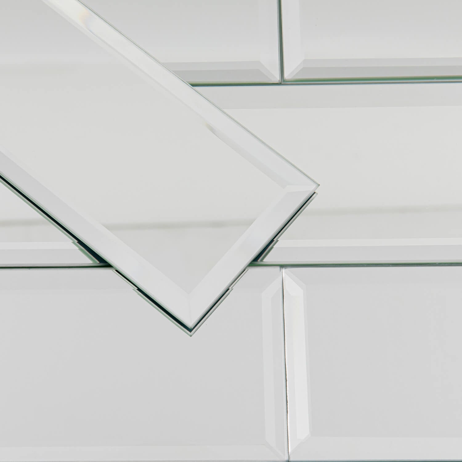 Peel And Stick Silver Beveled Mirror Glass Tile, Subway, 3*12 Inches, Glossy, MT14