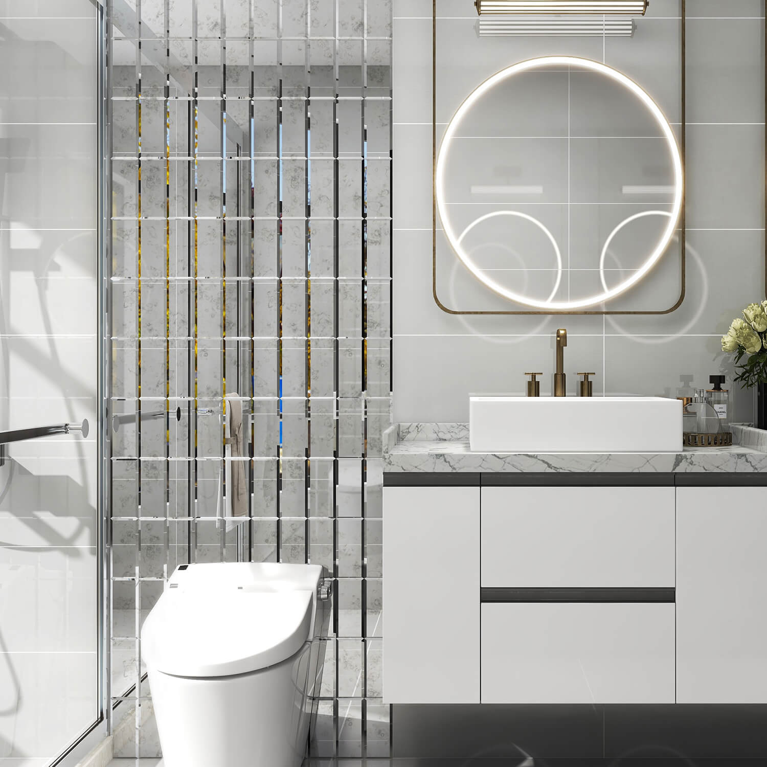 Peel and Stick Beveled Antique Mirror Tile Subway Mirror Glass Backsplash 3x6 Inch for Kitchen Bathroom Wall (40 Pcs, 5 SQ.FT.)