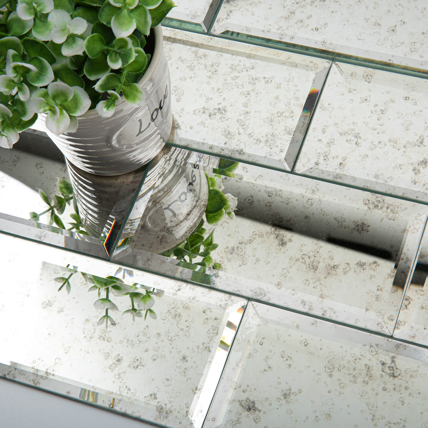 Peel and Stick Beveled Antique Mirror Tile Subway Mirror Glass Backsplash 3x6 Inch for Kitchen Bathroom Wall (40 Pcs, 5 SQ.FT.)