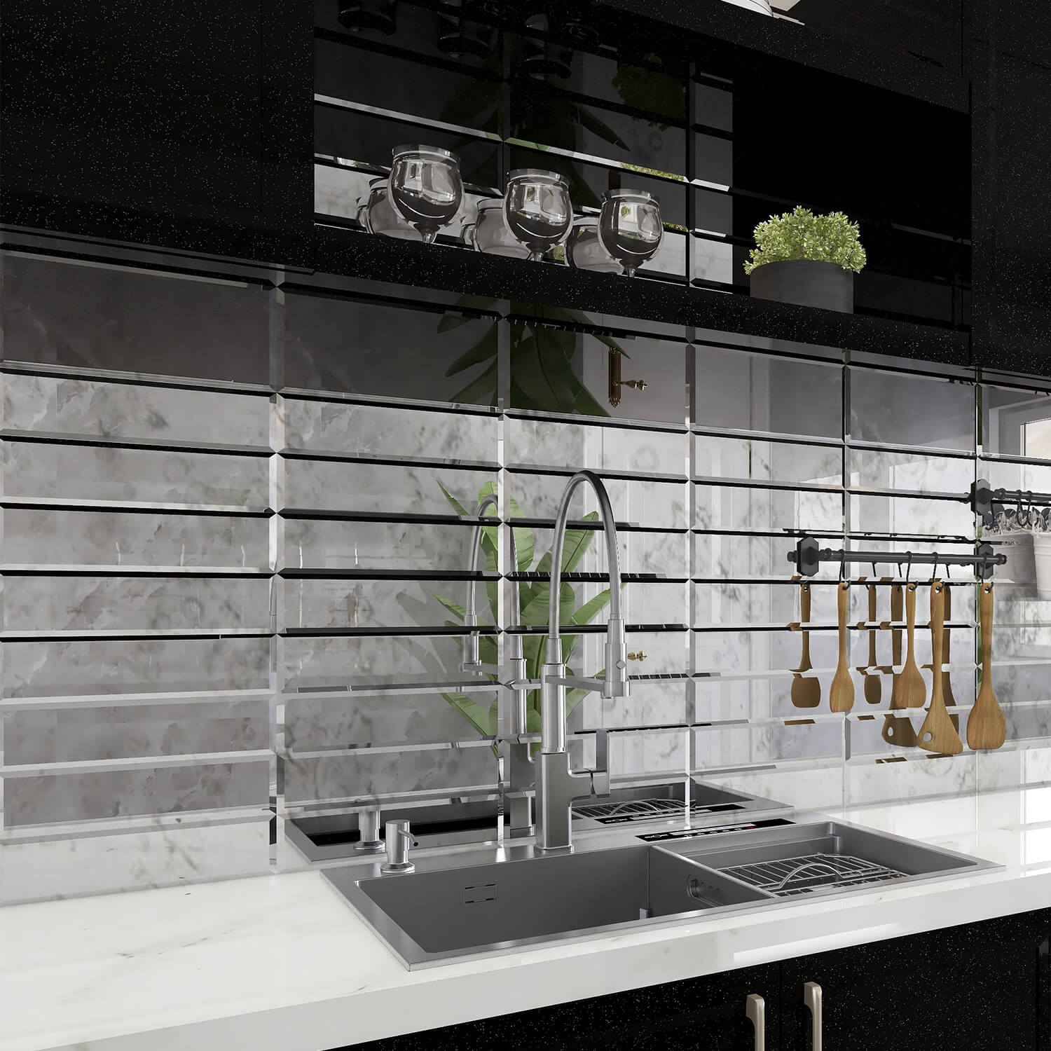 Lovdeco Peel and Stick Beveled Antique Mirror Tile Subway Mirror Glass Backsplash 3x12 Inch for Kitchen Bathroom Wall (20 Pcs, 5 SQ.FT.)