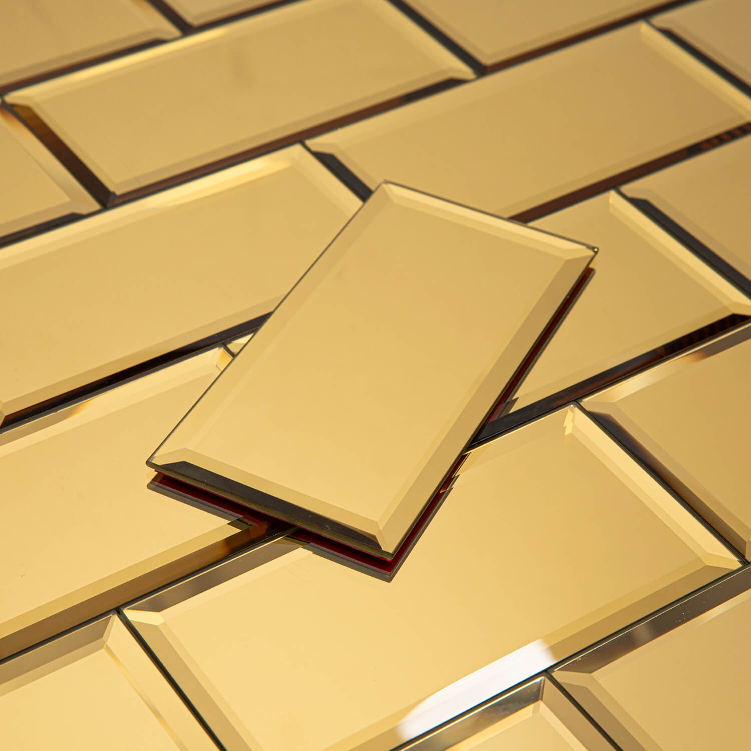 Peel And Stick Glod Beveled Mirror Glass Tile, Subway, 3*6 Inches, Glossy, MT18