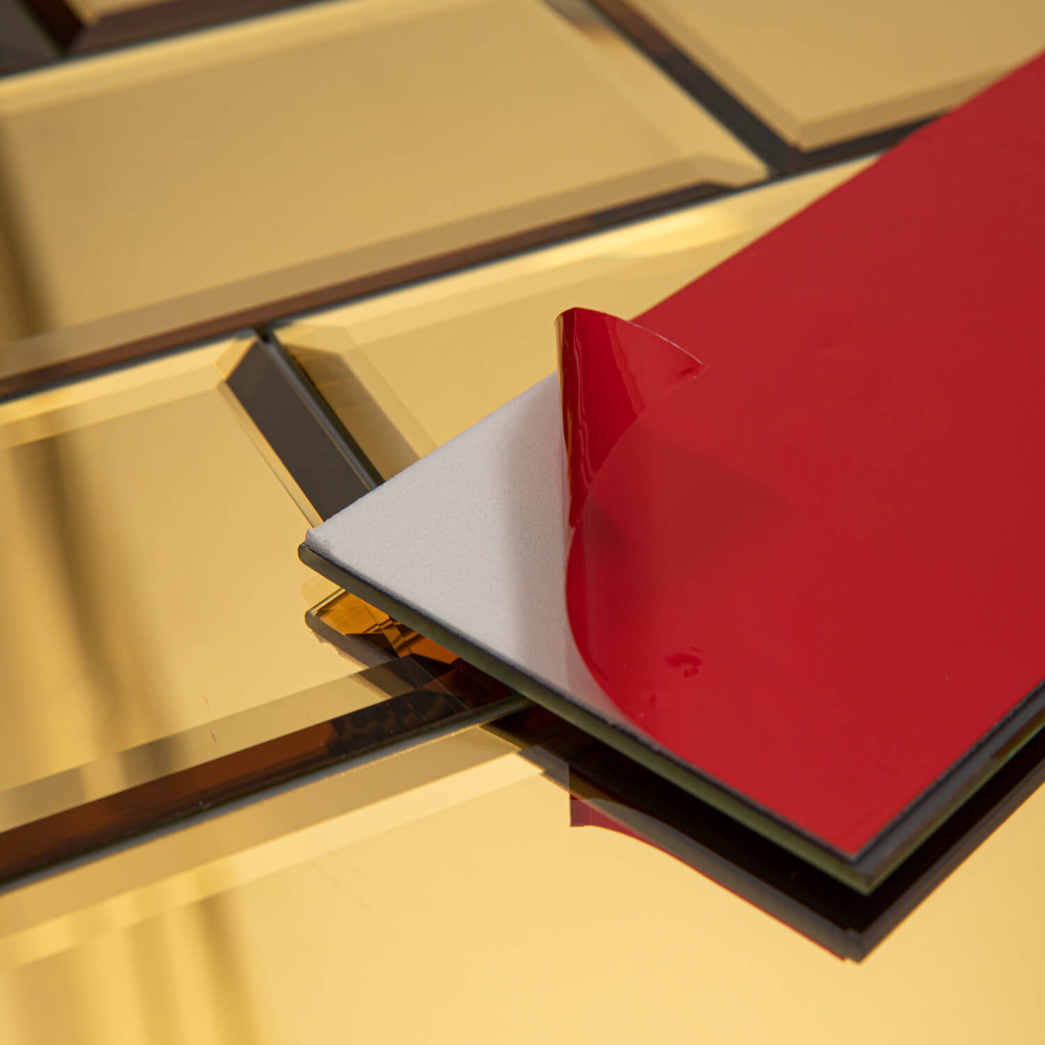 Peel And Stick Glod Beveled Mirror Glass Tile, Subway, 3*6 Inches, Glossy, MT18