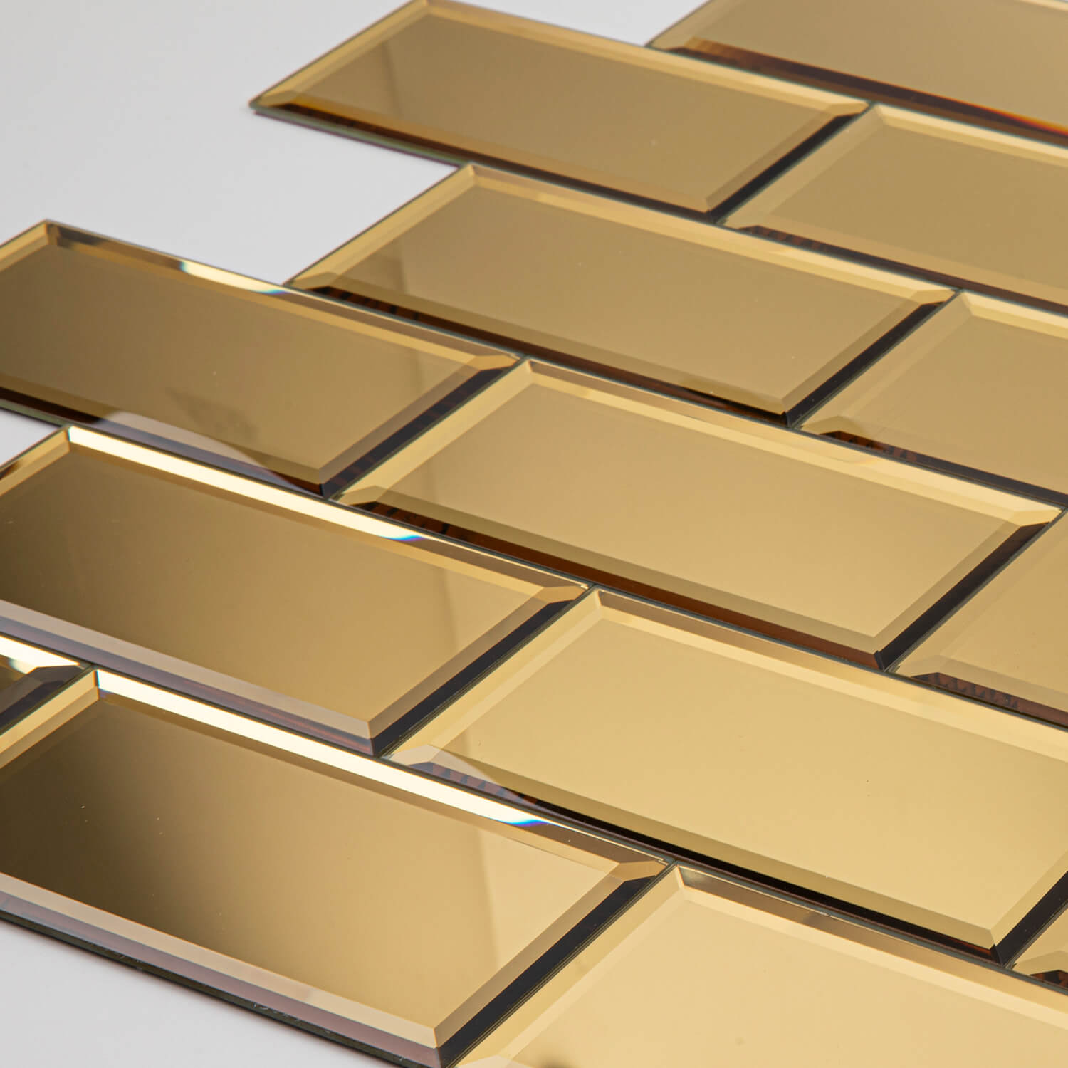 Peel And Stick Glod Beveled Mirror Glass Tile, Subway, 3*6 Inches, Glossy, MT18