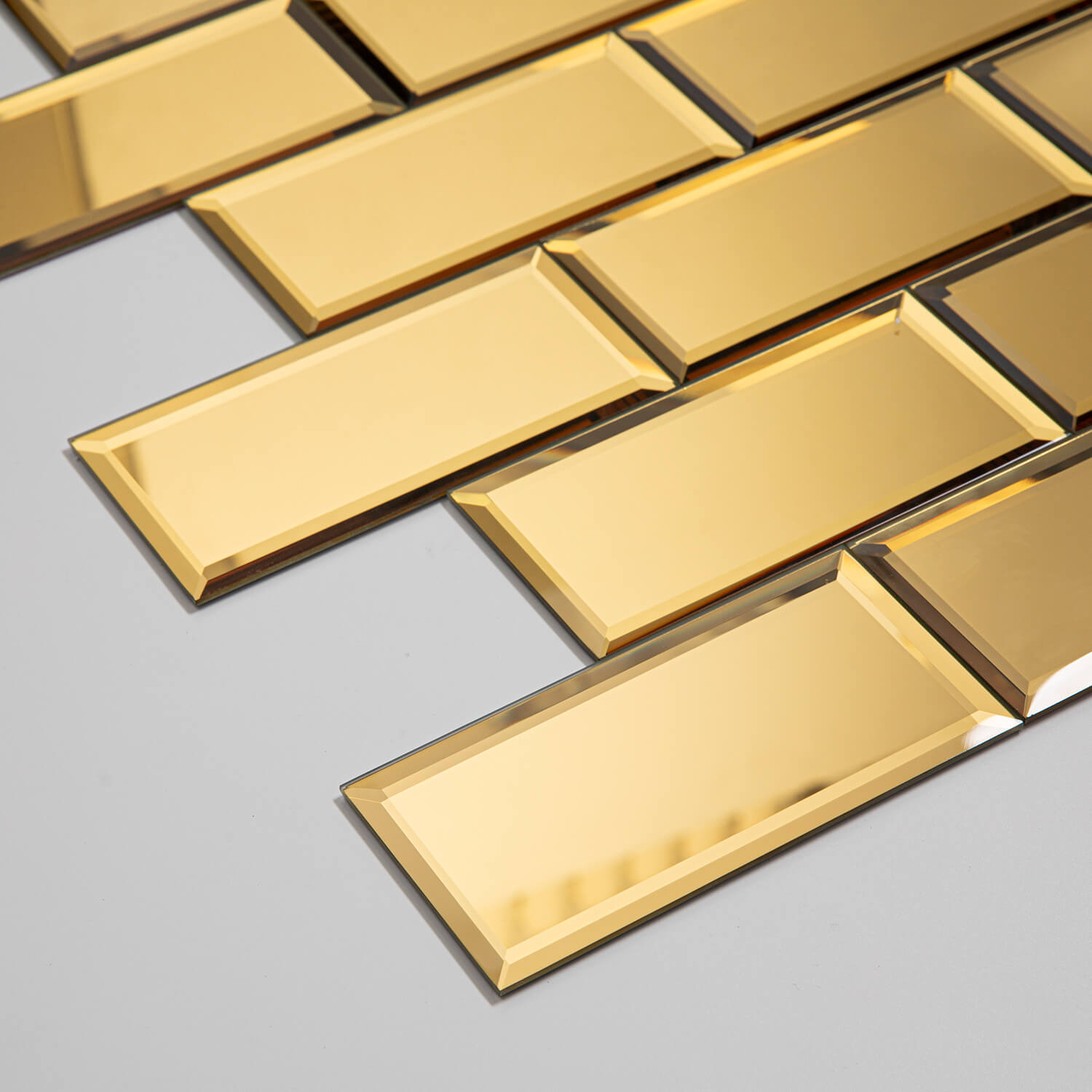 Peel And Stick Glod Beveled Mirror Glass Tile, Subway, 3*6 Inches, Glossy, MT18