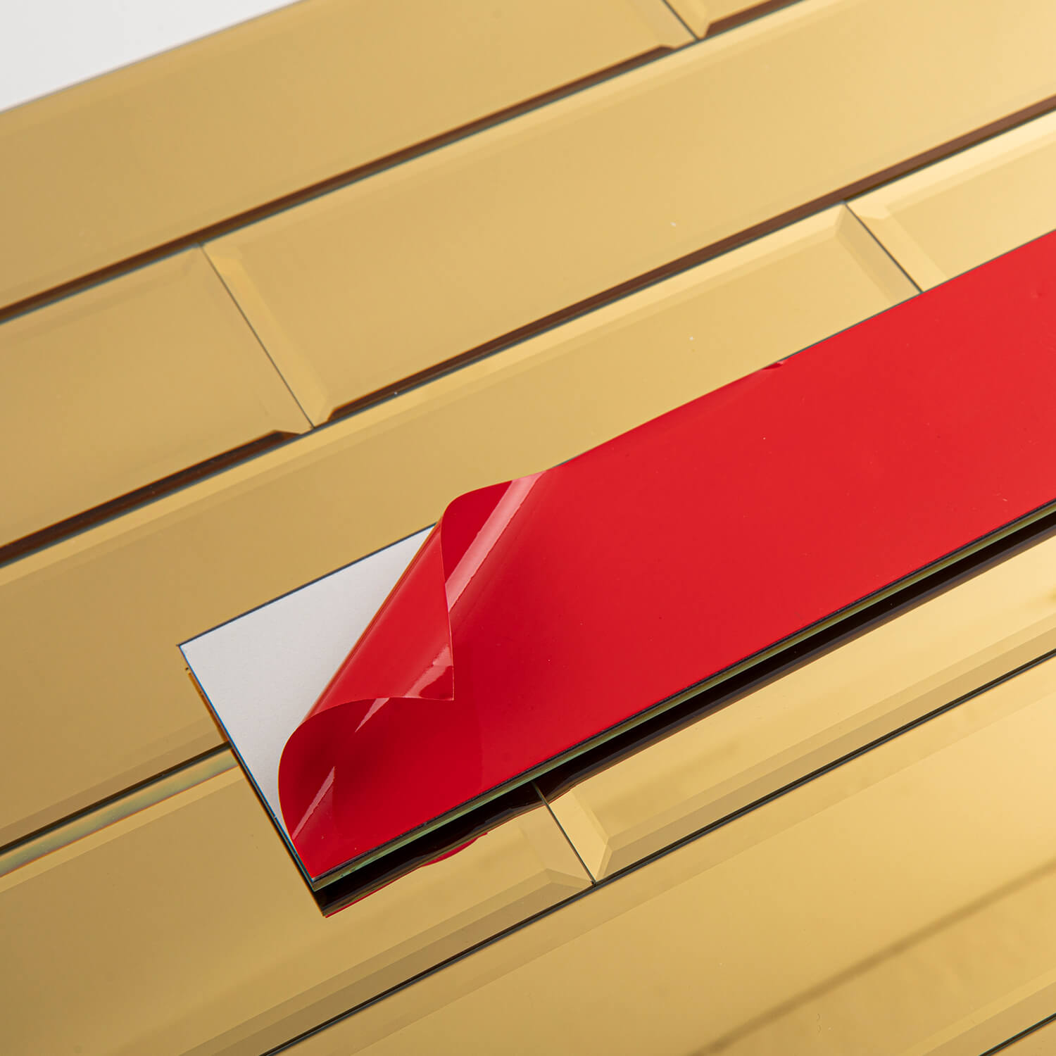 Peel And Stick Gold Mirror Glass Tile, Subway, 3*12 Inches, Glossy, MT19