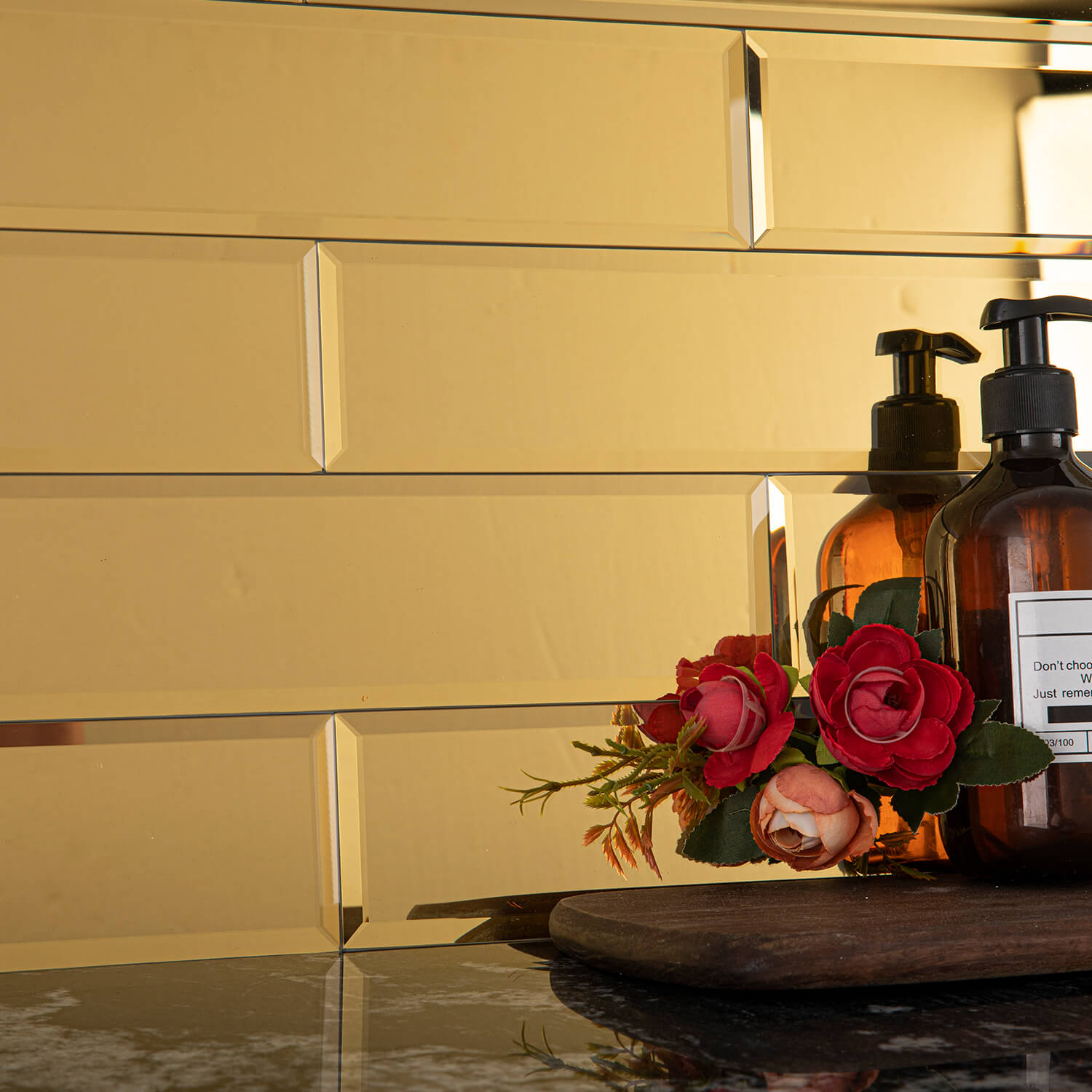 Peel And Stick Gold Mirror Glass Tile, Subway, 3*12 Inches, Glossy, MT19