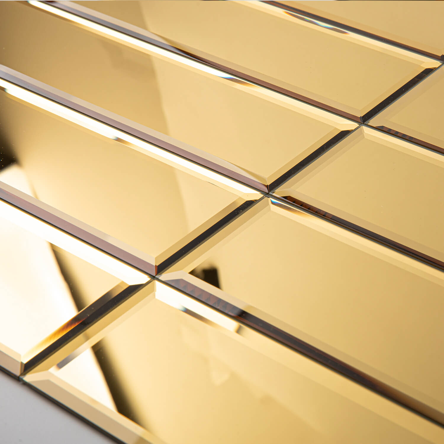 Peel And Stick Gold Mirror Glass Tile, Subway, 3*12 Inches, Glossy, MT19