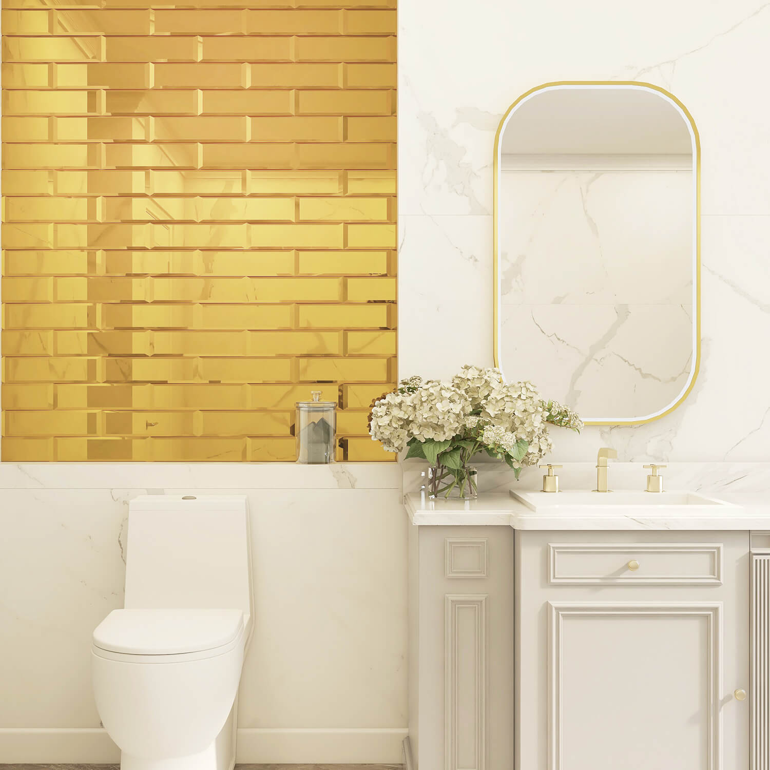 Peel And Stick Gold Mirror Glass Tile, Subway, 3*12 Inches, Glossy, MT19