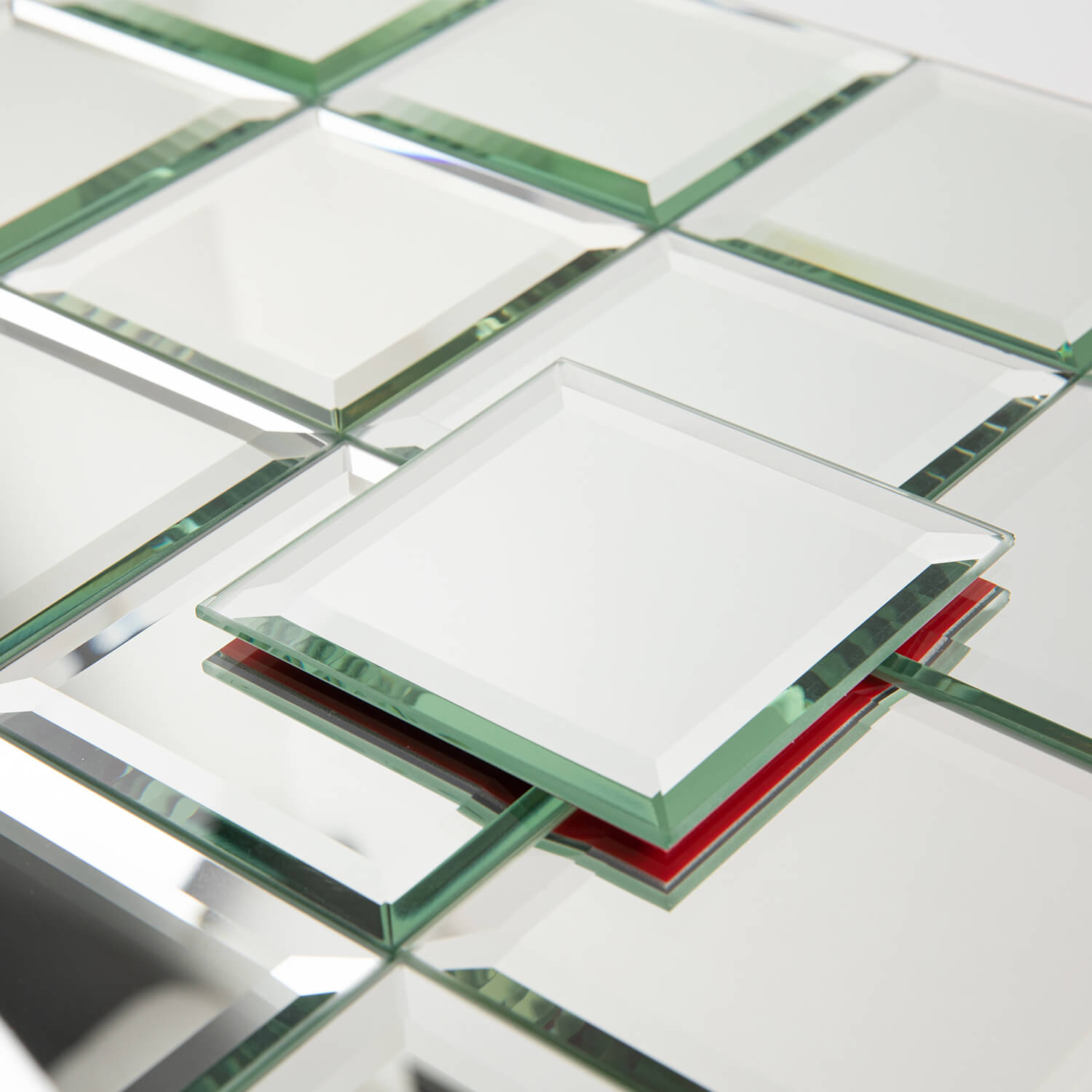 Peel And Stick Silver Beveled Mirror Glass Tile, Square, 3*3 Inches, Glossy, MT21