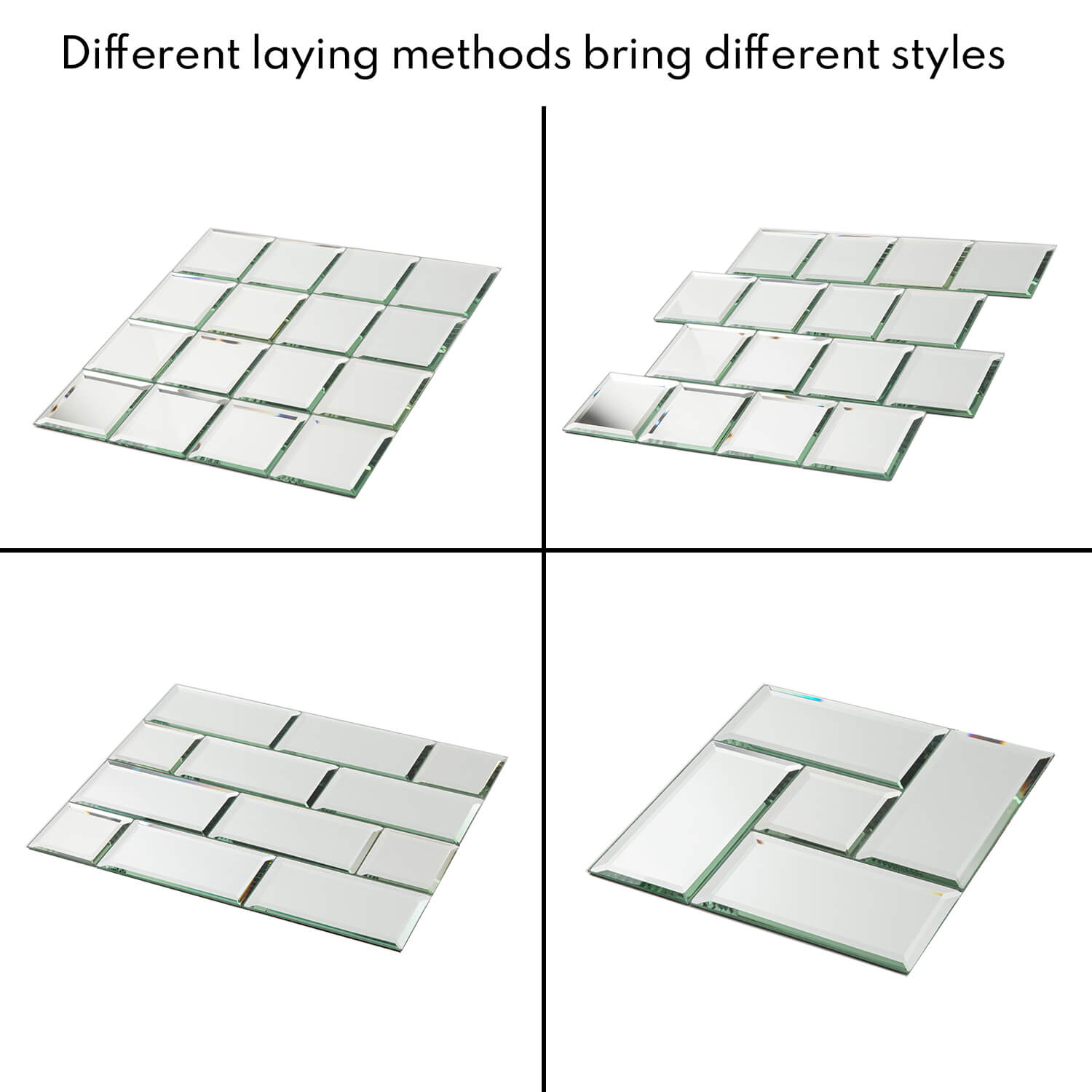 Peel And Stick Silver Beveled Mirror Glass Tile, Square, 3*3 Inches, Glossy, MT21