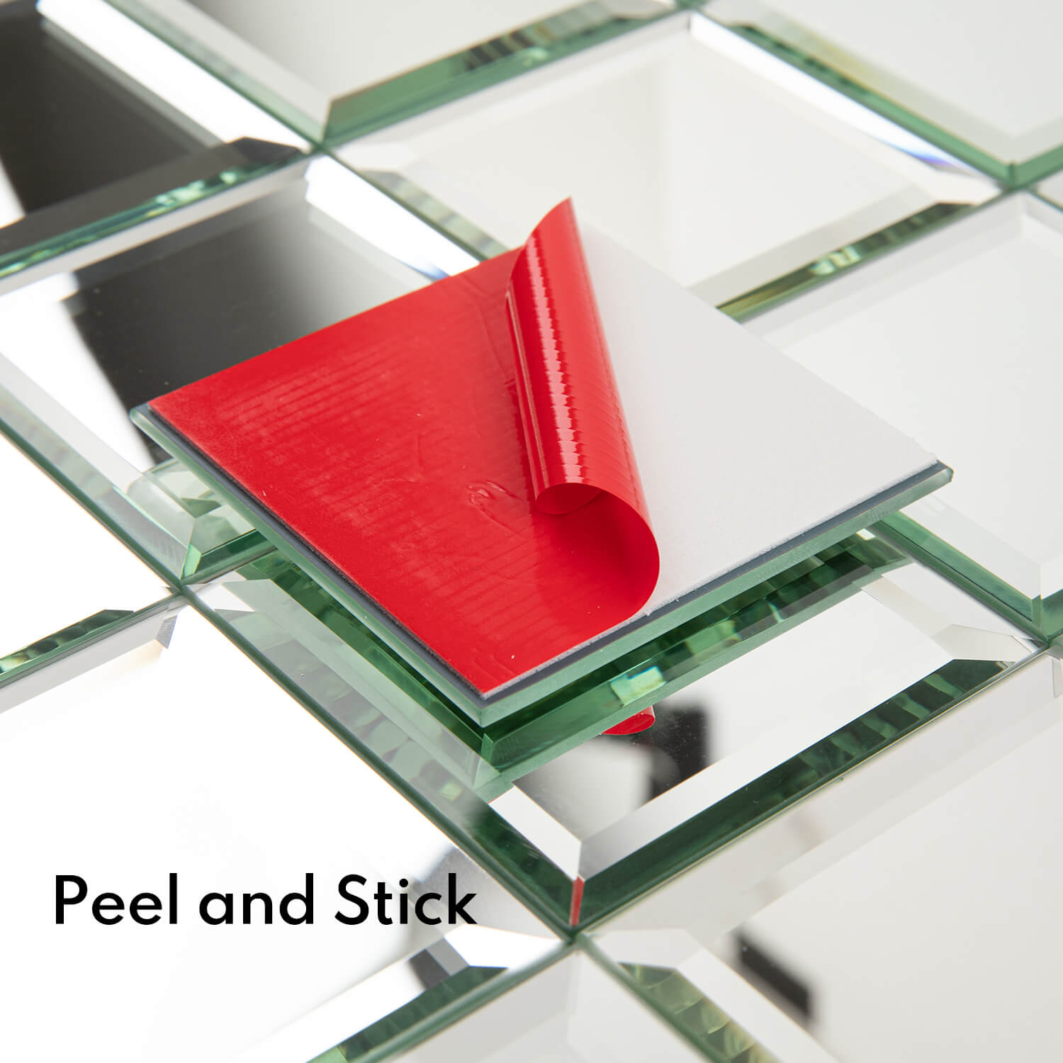 Peel And Stick Silver Beveled Mirror Glass Tile, Square, 3*3 Inches, Glossy, MT21